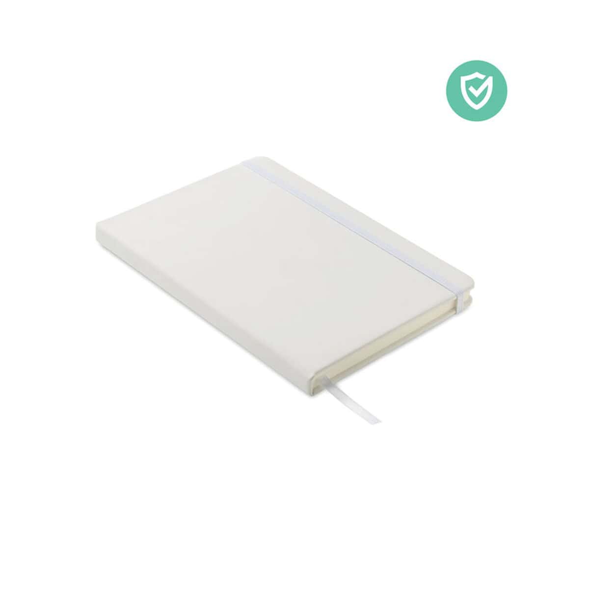 Notatniki z logo – antybakt. notes a5 w linie arco clean mo6141-06 Notatnik z gumką w bieli, idealny na gadżety promocyjne i personalizowane upominki.