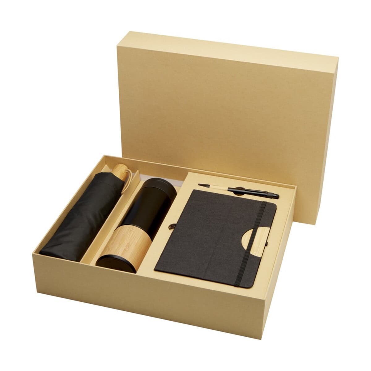 Elegancki zestaw upominkowy z notesem, długopisem i termosem na prezent. Idealny gadżet promocyjny i biurowy.