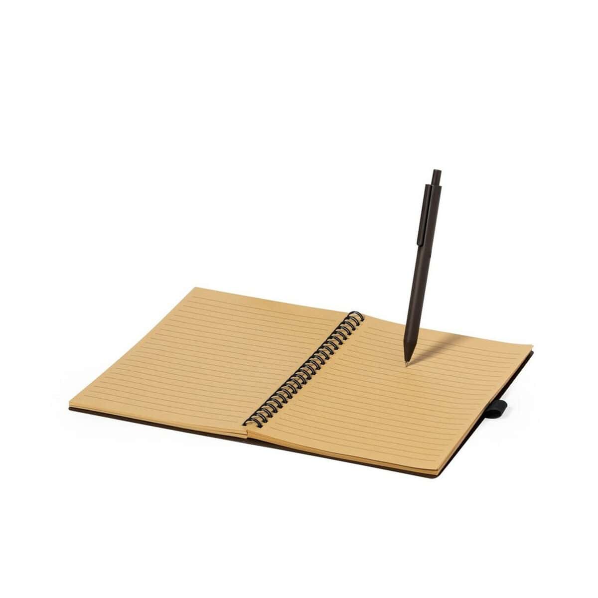 Notatniki z logo – notatnik a5 z łusek kawowych z długopisem V1307-16_AAA02 Noteszek z linijką i długopisem na okładce, idealny gadżet promocyjny, personalizacja, pisanie, biuro, prezent.