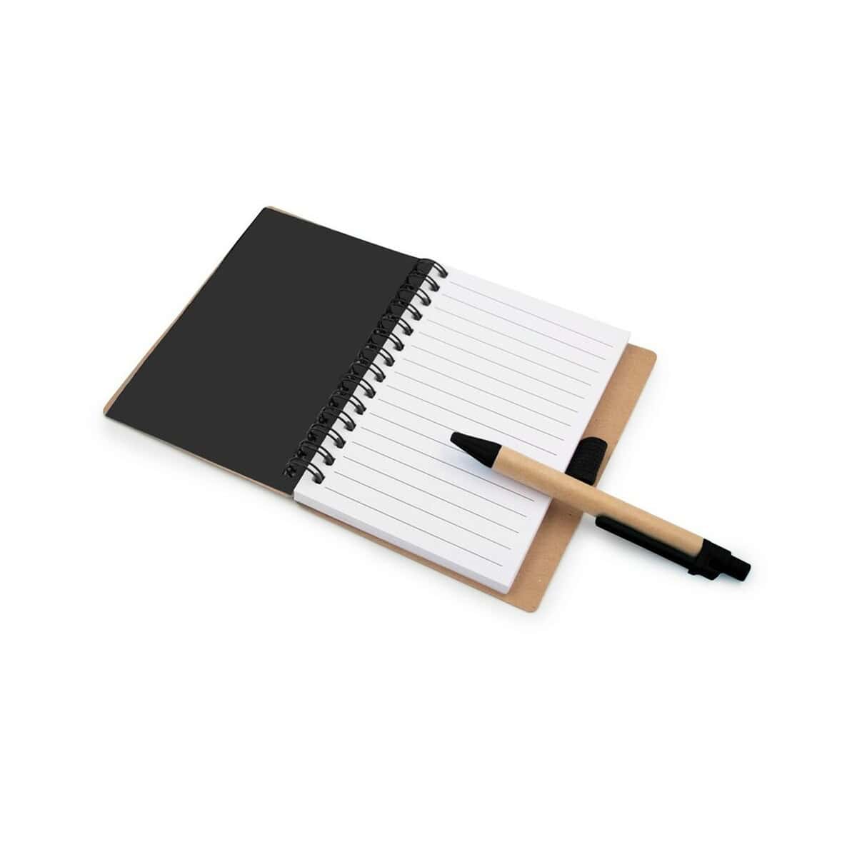 Notatniki z logo – notatnik ok. b7 „uśmiechnięta buzia” z długopisem | dylan V7247-03_AAA03 Notatnik z czarną okładką i długopisem, idealny gadżet promocyjny i biurowy.