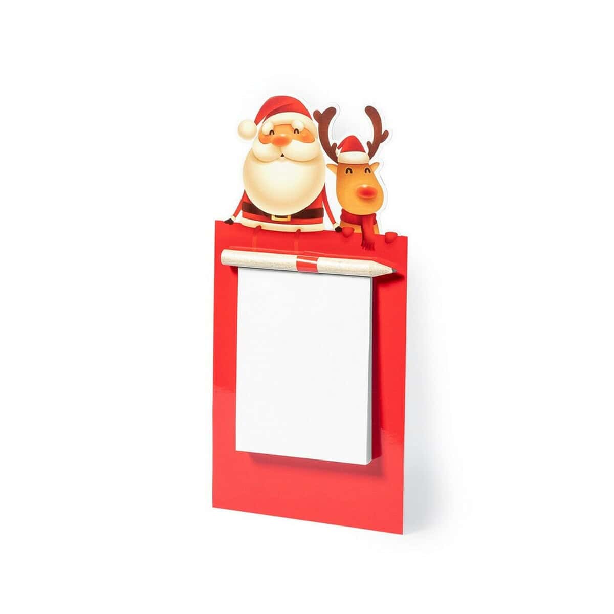Notatniki z logo – notatnik z magnesem na lodówkę, ołówek V0273-05_AAA02 1. Świąteczny wizytownik z Mikołajem i reniferem, prezent na Boże Narodzenie, gadżety ozdobne.