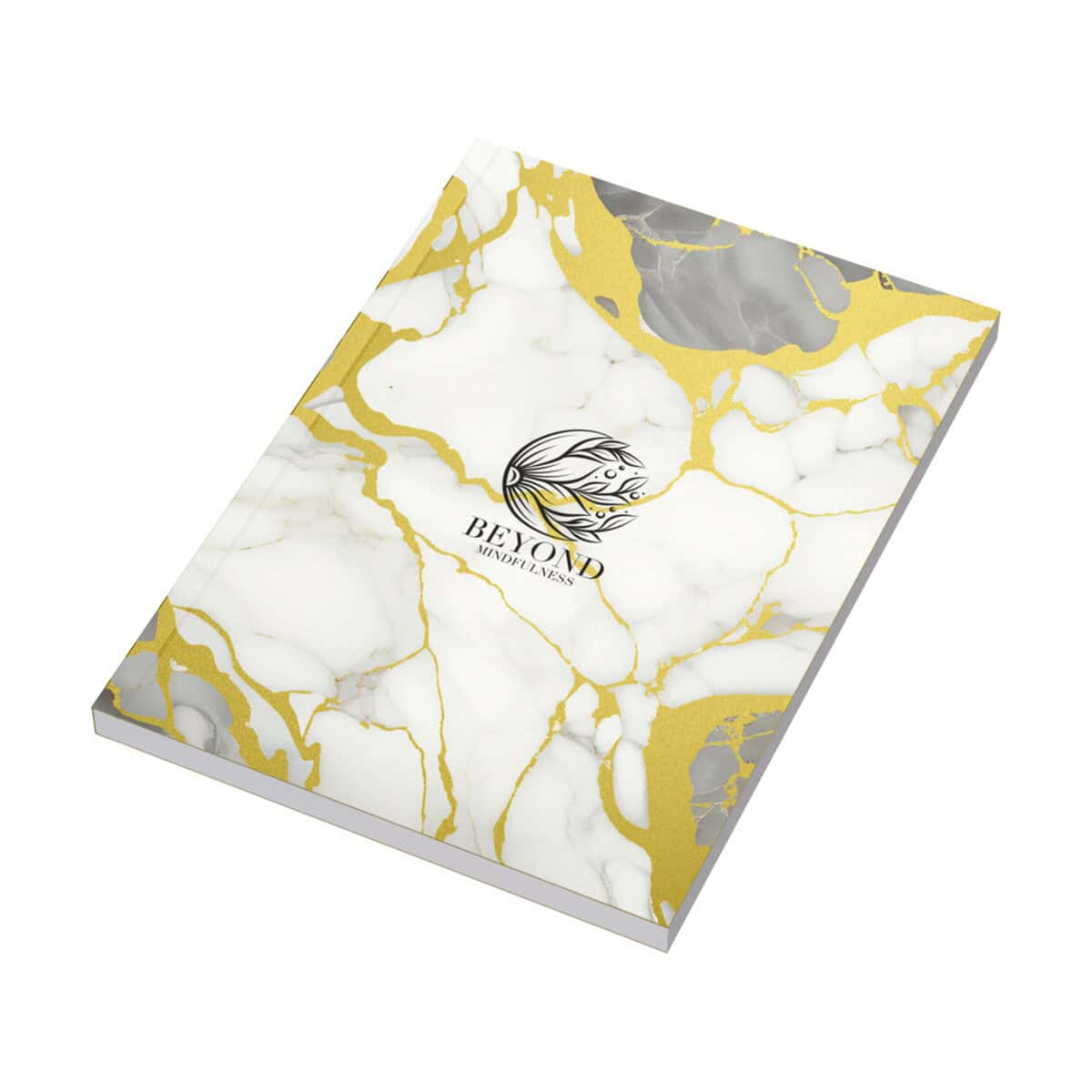 Elegancka opakowanie na gadżety z marmurowym wzorem i złotymi akcentami.