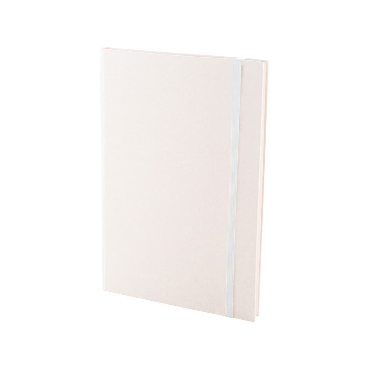 Biały notes z gumką na gadżety z personalizacją, idealny do promocji i prezentów firmowych.