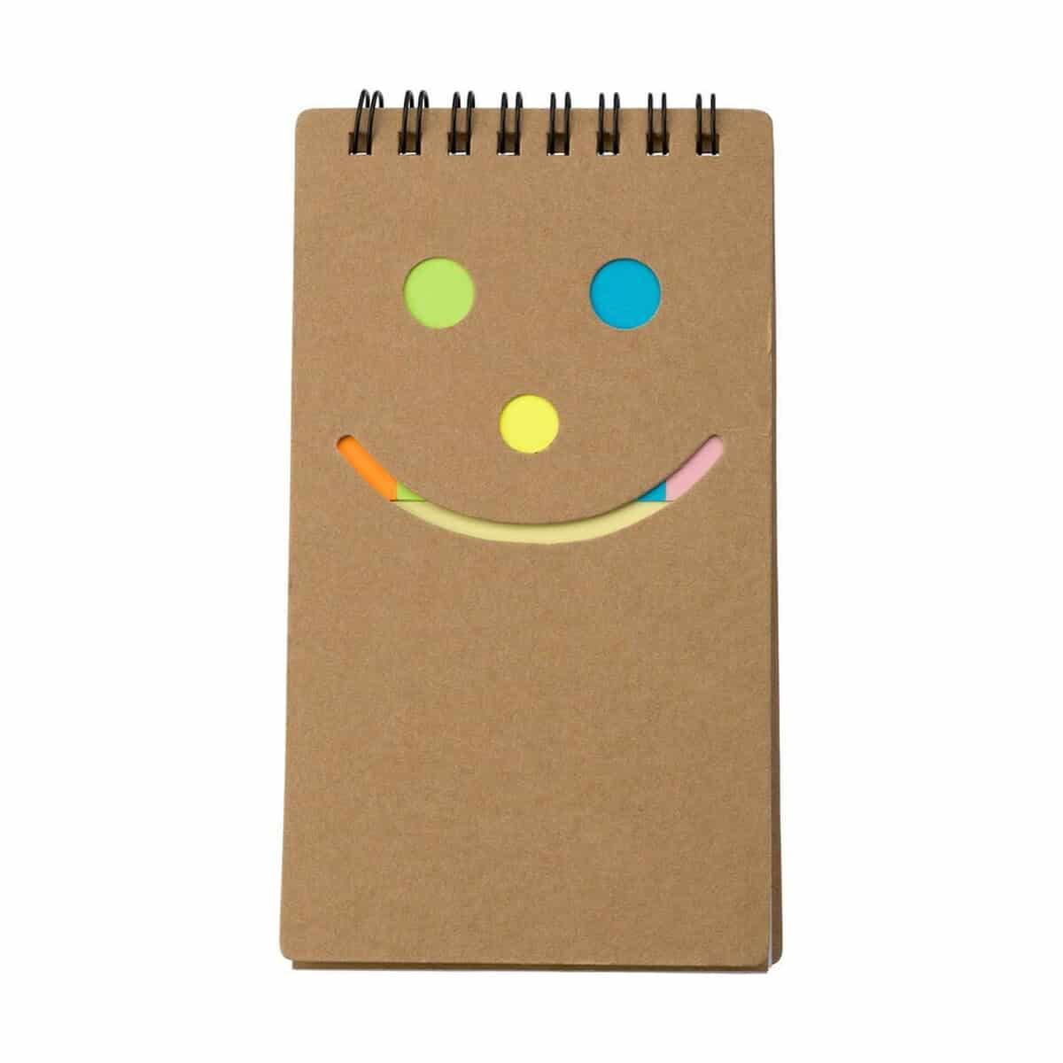 Notatniki z logo – zestaw do notatek, notatnik, karteczki samoprzylepne V2810-00_AAA04 Kolorowa tablica z uśmiechem, gadżet biurowy, notatnik z wyrazistymi elementami, design nowoczesny, kreatywne narzędzie do pisania.
