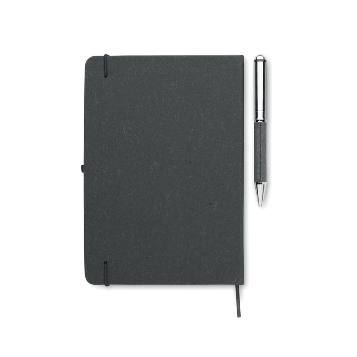 Notatniki z logo – zestaw skórzanych notatników eleganote mo2195-03-back NotesZ Elegancki notes z czarną okładką i dołączonym długopisem, idealny na prezent lub do biura.