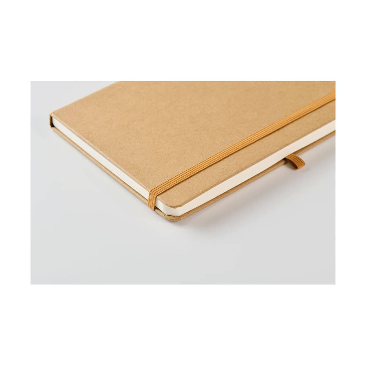 Notatniki z logo – zestaw z zeszytem a5 z papieru sticknote mo2554-13-detail Notatnik ekoskładany z gumką i elastycznym bandem, brązowy, minimalistyczny gadżet firmowy, personalizowany na zamówienie.