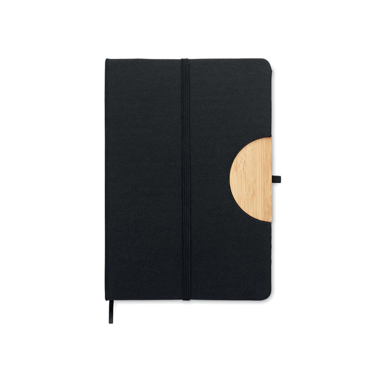 Notatniki z logo – zeszyt a5 rpet 80 w linie blama mo6576-03-back Plik nazwa: notes z czarną okładką i drewnianą ozdobą.