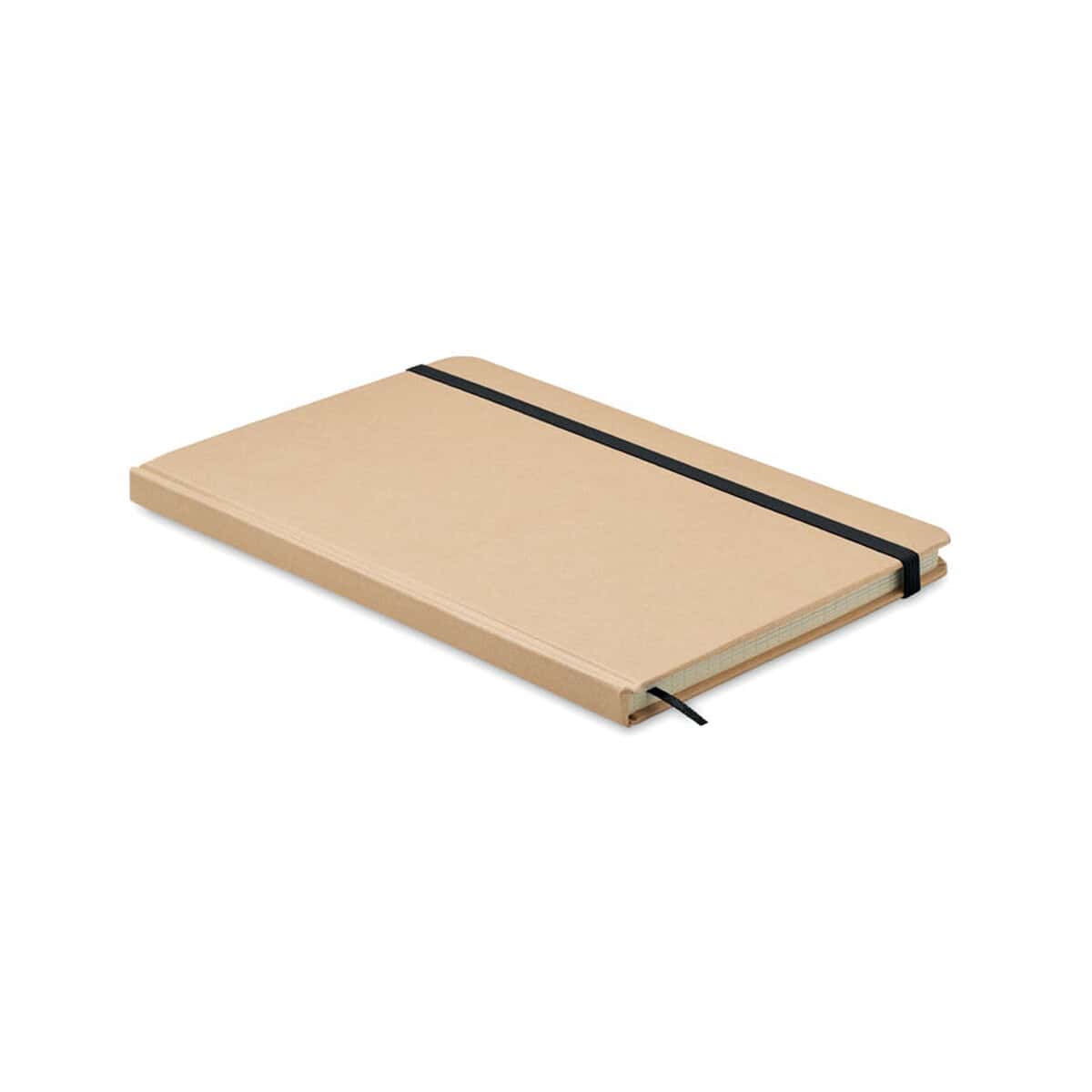 Notatniki z logo – zeszyt a5 z recyklingu everwrite mo6892-03 Notesz z beżowym okładką i czarną gumką na gumki, idealny do notatek i planowania.