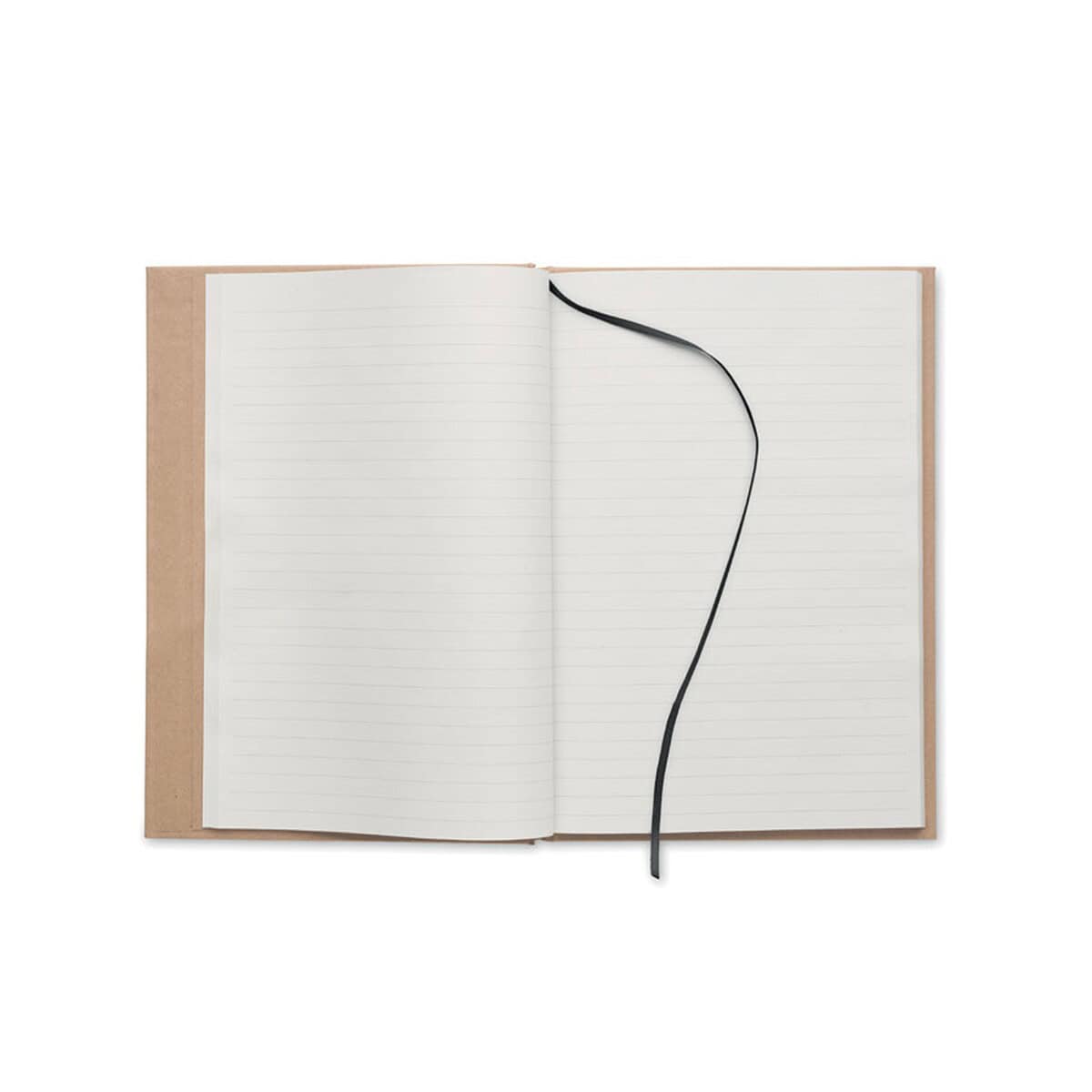 Notatniki z logo – zeszyt a5 z recyklingu musa mo6640-03-open Notesy, kalendarz, notatnik z liniami, elegancki, biurowy | Notatnik z liniami i czarnym elastycznym zamknięciem, idealny do notatek i jakiegokolwiek użytku biurowego.