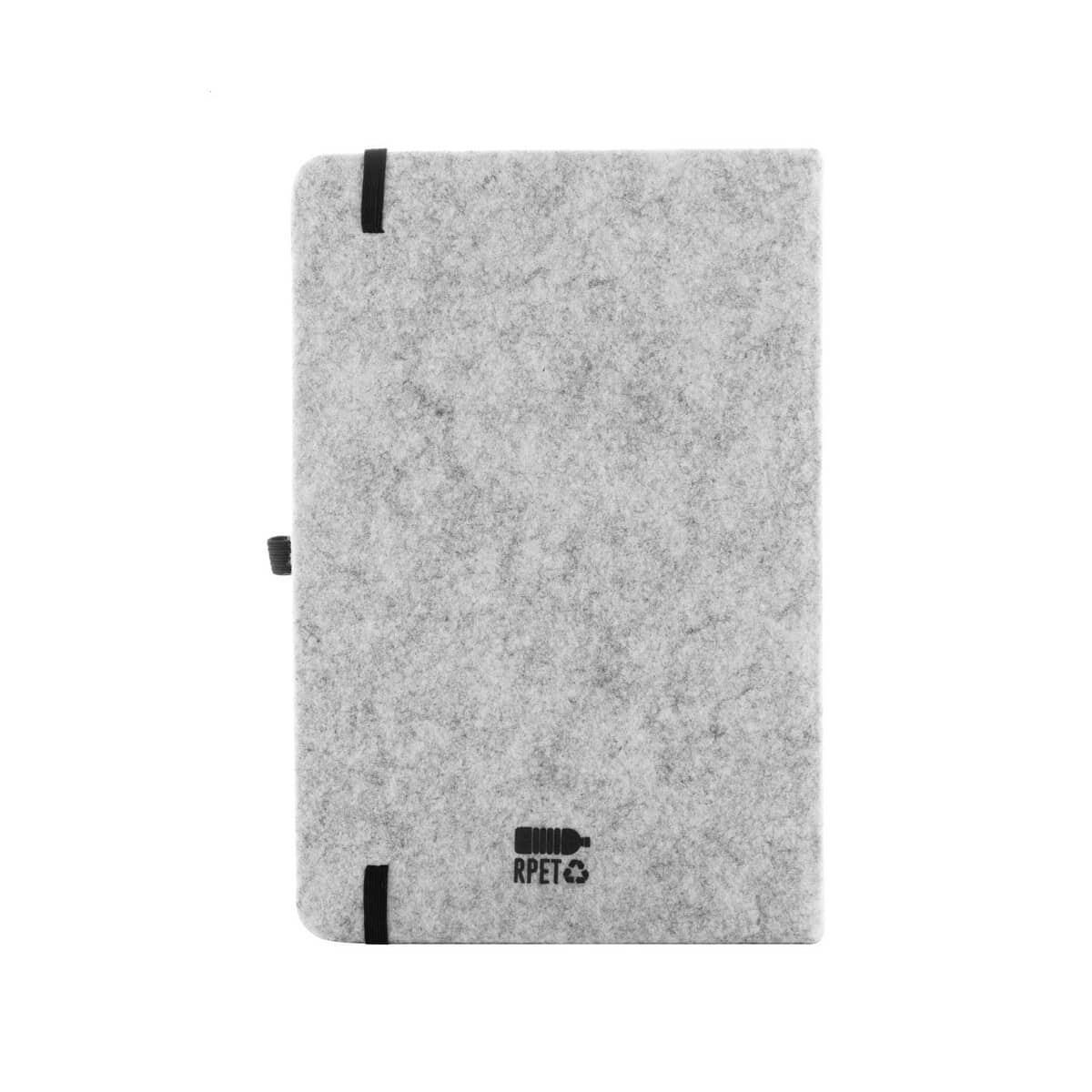 Notesy z logo – refelt note a5 notes z okładką z filcu rpet AP808171-77__C Notes: The image shows a grey felt notebook cover with black elastic bands and a black logo. Based on the website and context, I will focus on keywords like