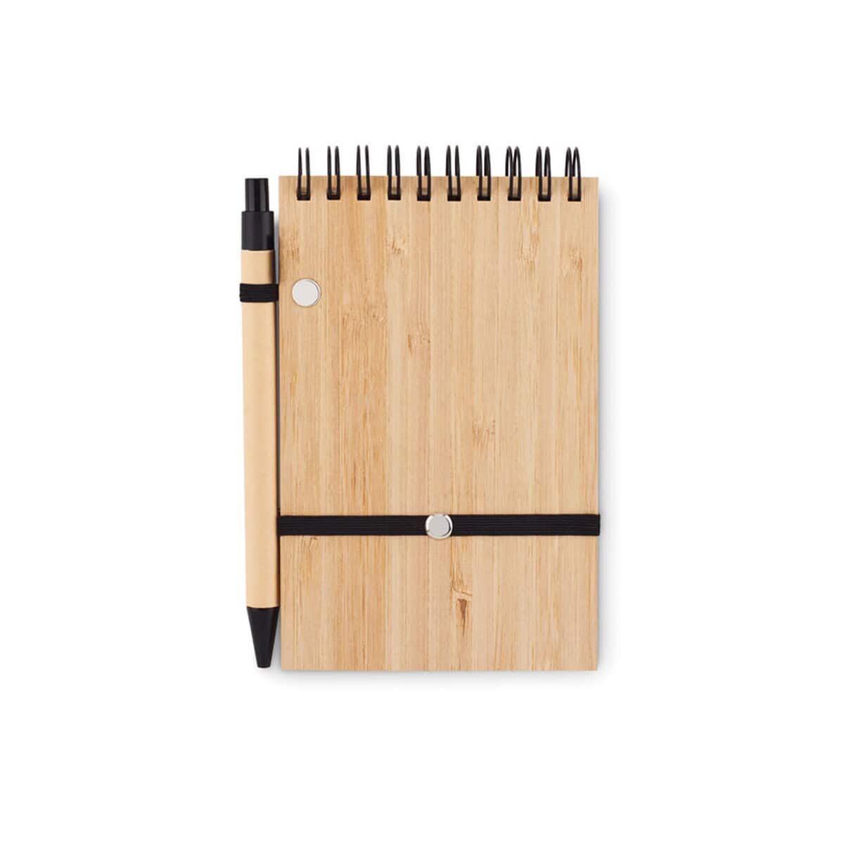 Notesy z logo – zestaw notesów bambusowych a6 sonorabam mo6528-03-back Notatnik drewniany z długopisem, personalizowany gadżet biurowy, idealny na prezent.