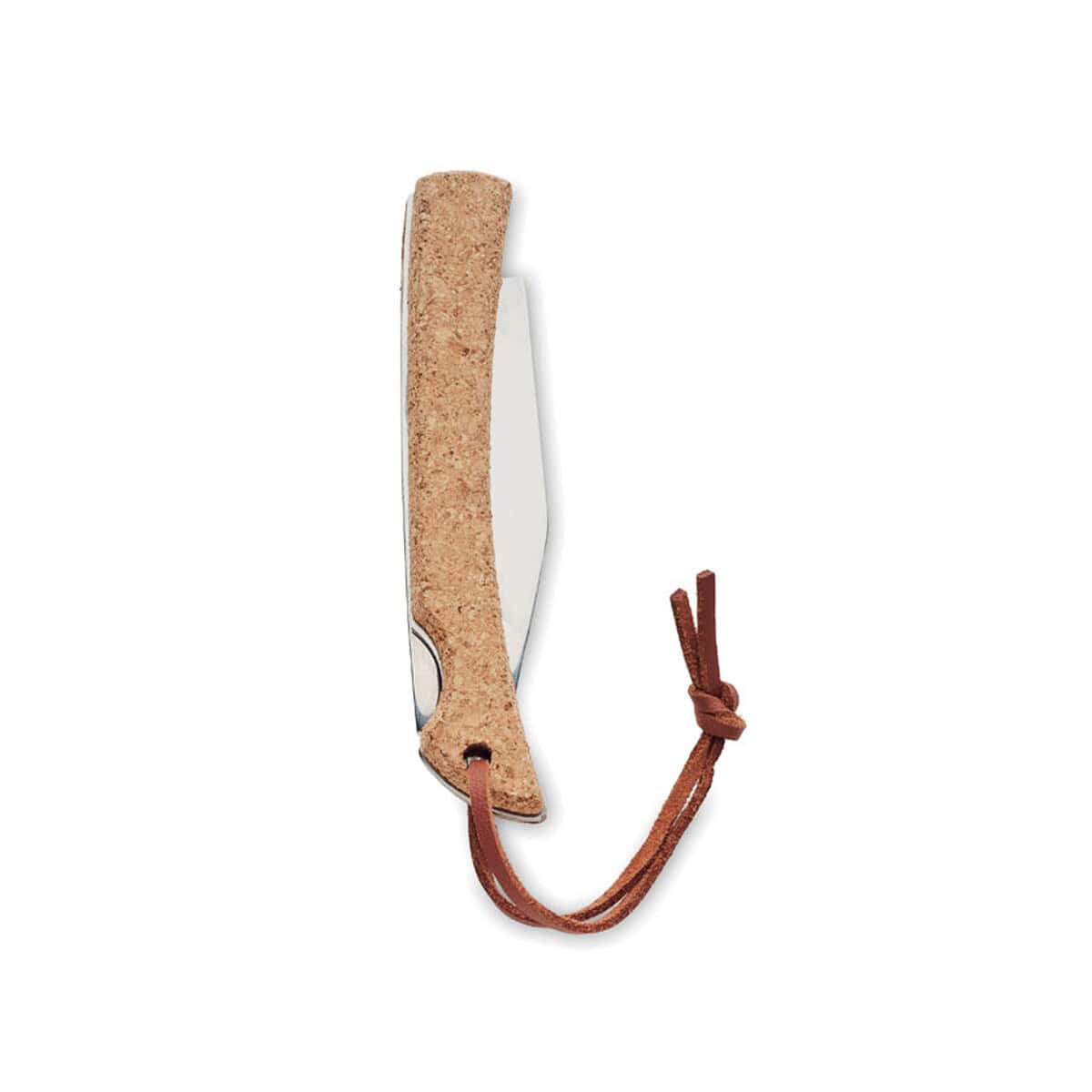 Noże z logo – nóż składany z korkiem bladekork mo6956-13-back Gadżet z korka i skóry z przywieszką, personalizowana pamiątka, upominek reklamowy, gadżety firmowe.