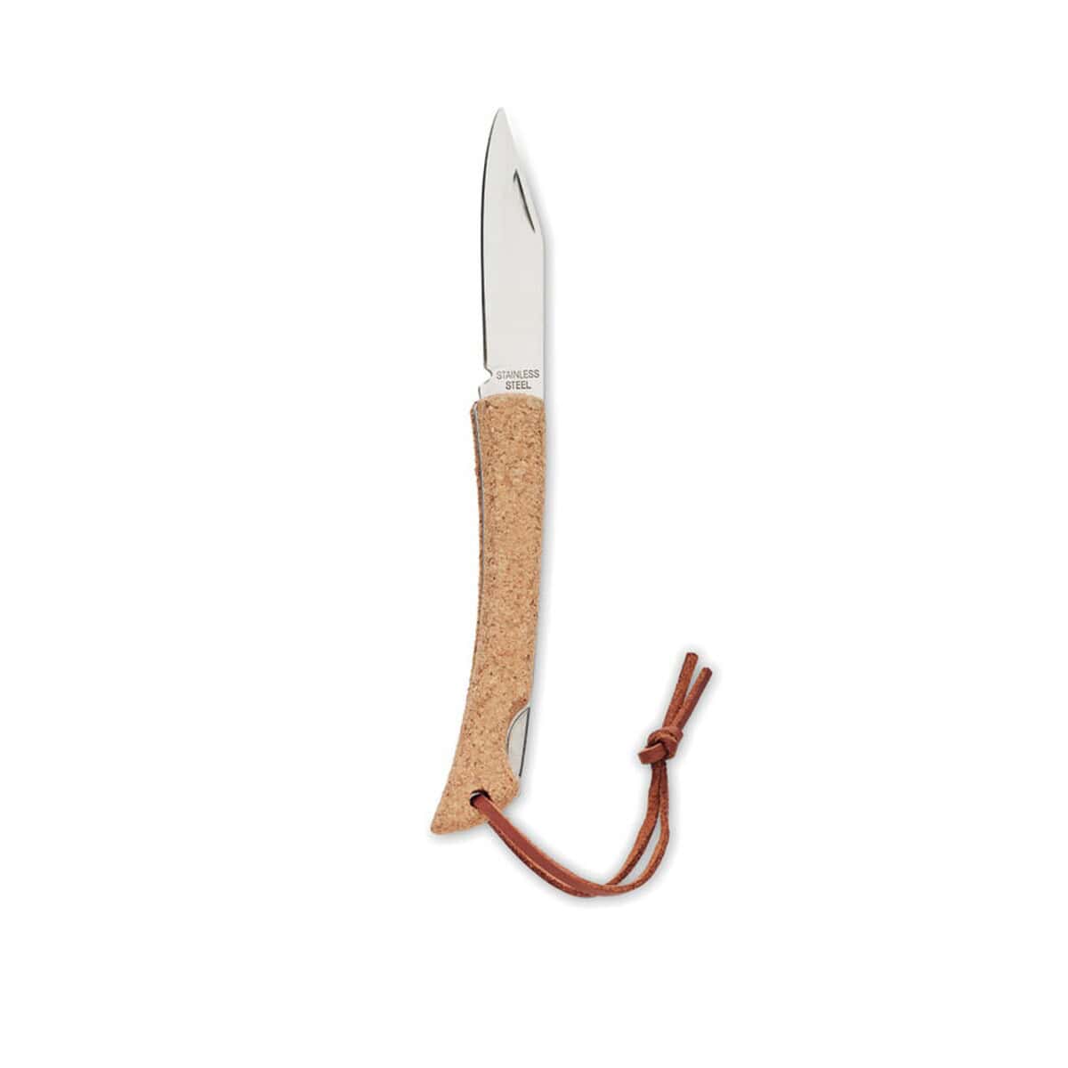 Noże z logo – nóż składany z korkiem bladekork mo6956-13 Ostrze noża z linką, stal nierdzewna, stylowe gadżety reklamowe.