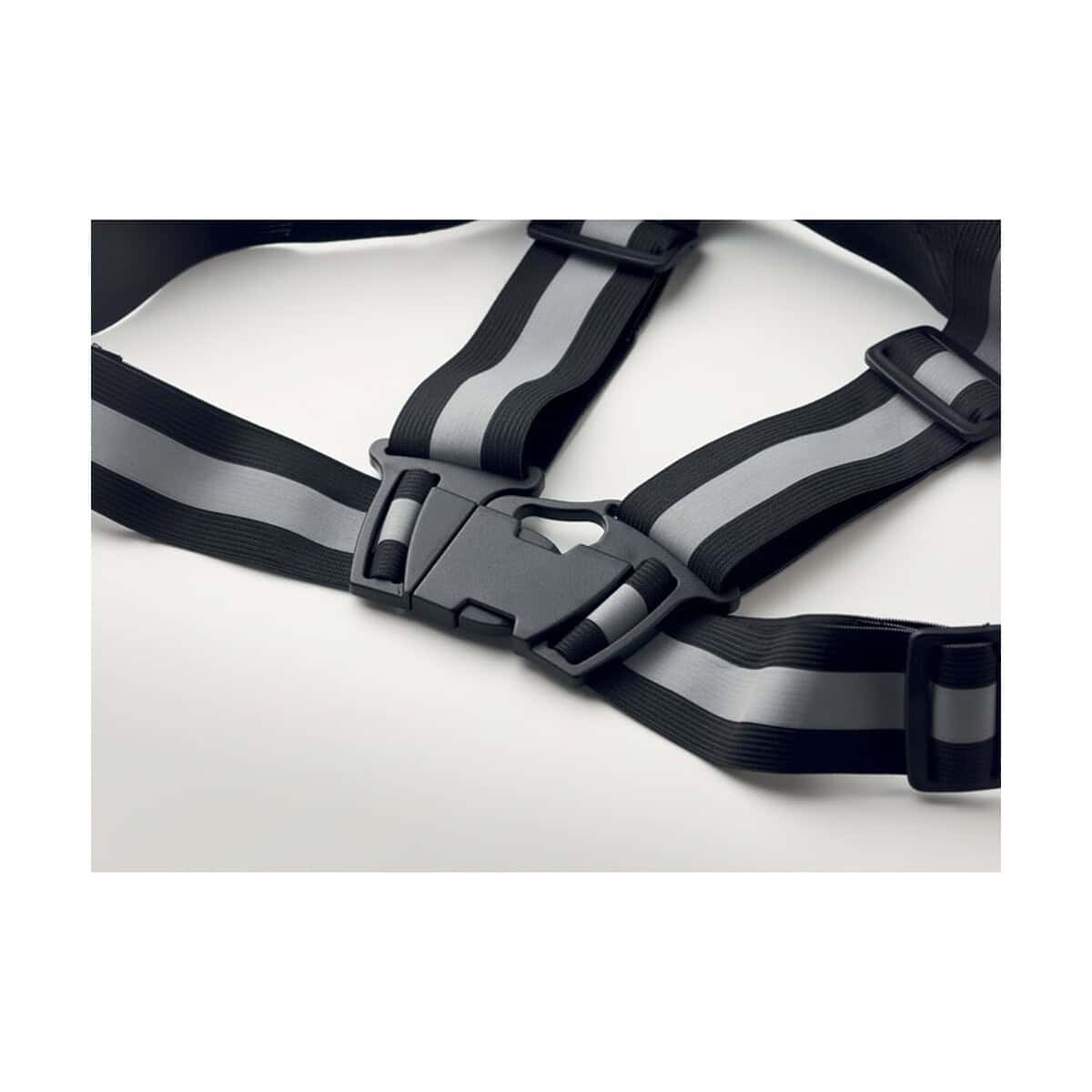 Odblaski z logo – pasek poprawiający widoczność allvisible mo6445-03-detail Czarna taśma do gadżetów, zapinanie na klamrę, akcesoria reklamowe, produkty promocyjne z nadrukiem.