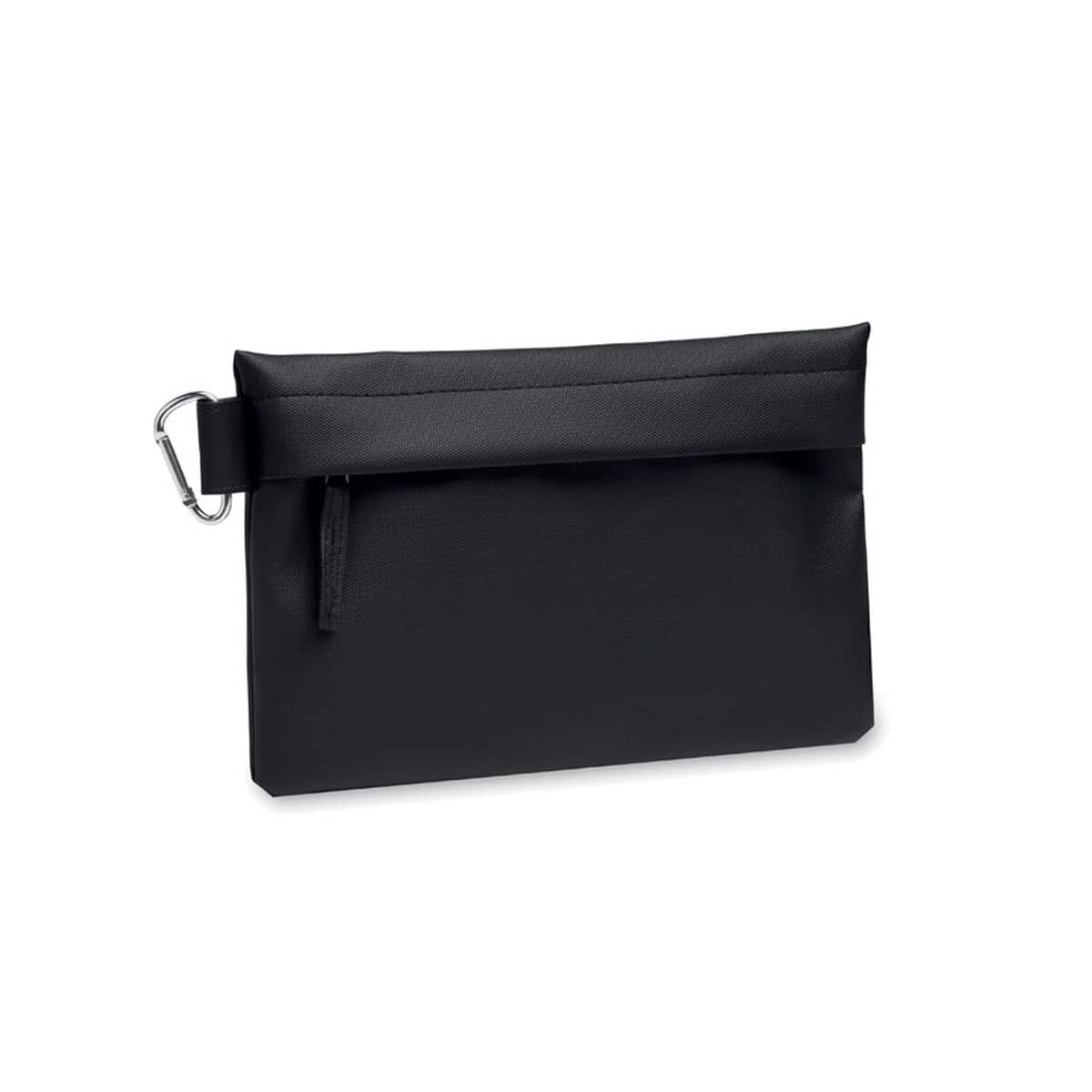 Organizery samochodowe z logo – organizer saszetka 600d rpet carry mo2642-03 Czarna torba na gadżety z zamkiem i karabinem na bokach.