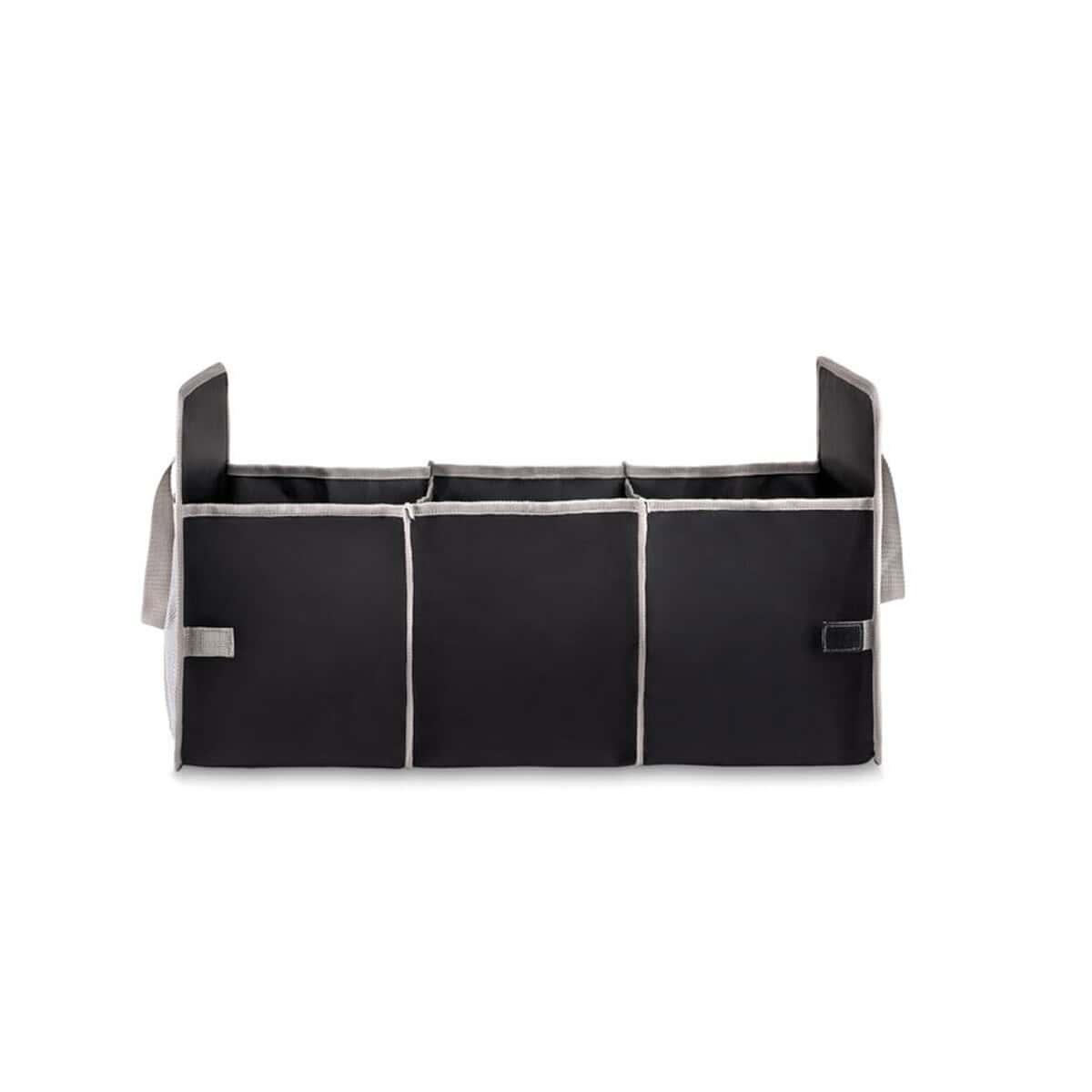 Organizery samochodowe z logo – składany organizer samochodowy organizer mo8880-03a Organizator na biurko z czarną i szarą kieszeń, idealny do przechowywania akcesoriów biurowych.