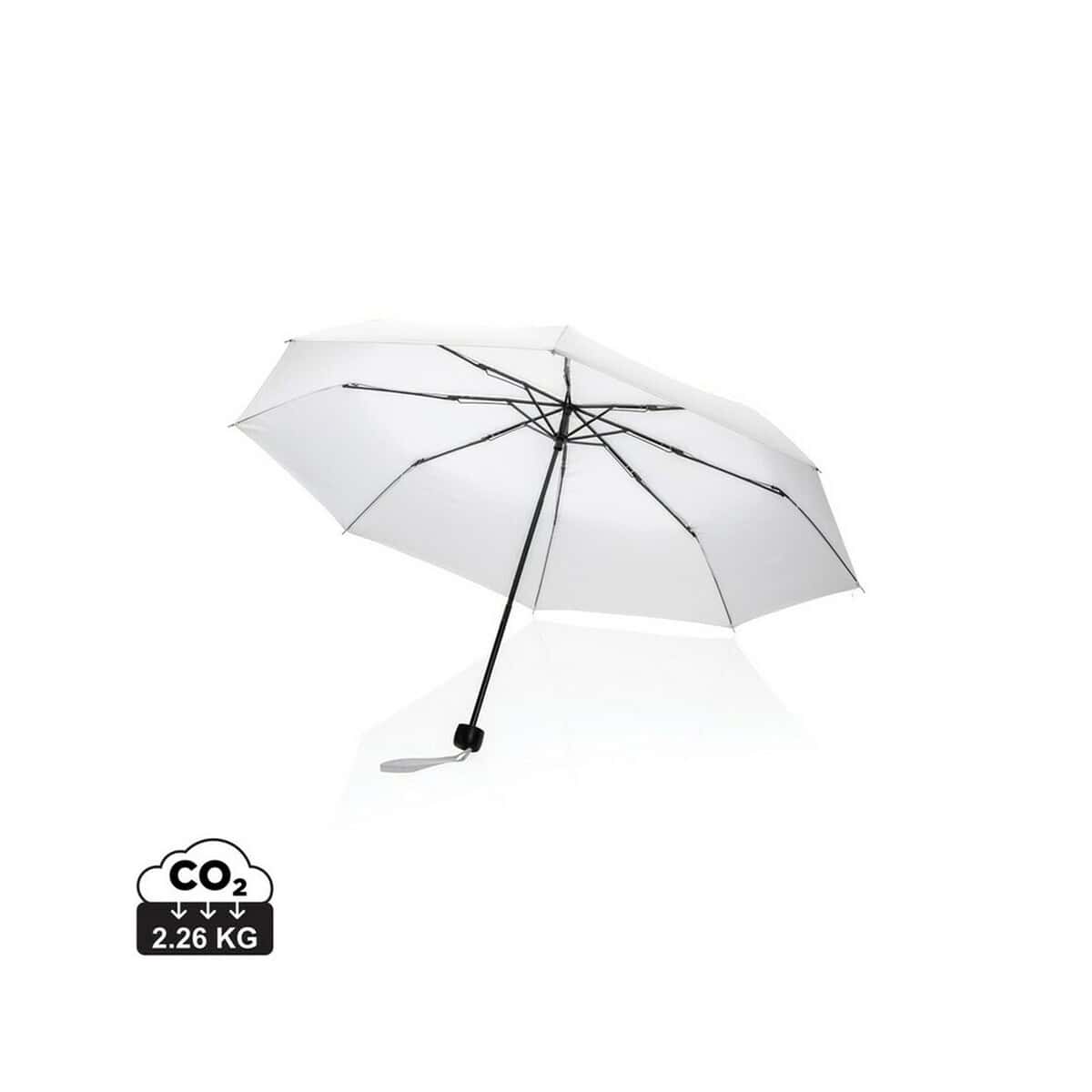 Parasole klasyczne z logo – mały parasol manualny 21″ impact aware rpet P850.583_S_0 Parasolka z automatycznym mechanizmem, biały design, lekkie i trwałe akcesorium ogrodowe i na co dzień.
