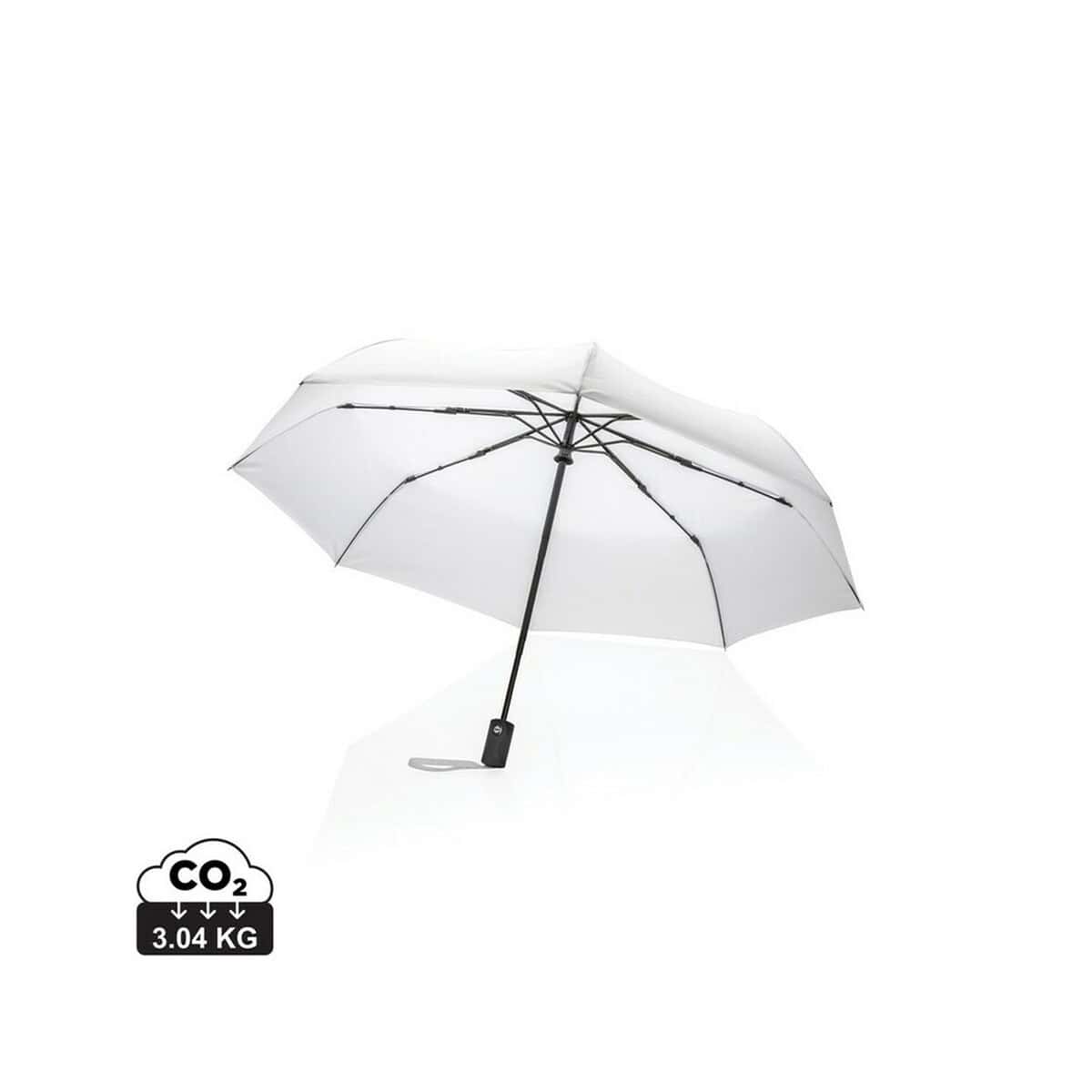 Parasole klasyczne z logo – parasol automatyczny 21″ impact aware™ rpet P850.603_S_0 Odbijak reklamowy z recyklingu, biały, ekologiczny, promuje zrównoważony rozwój.