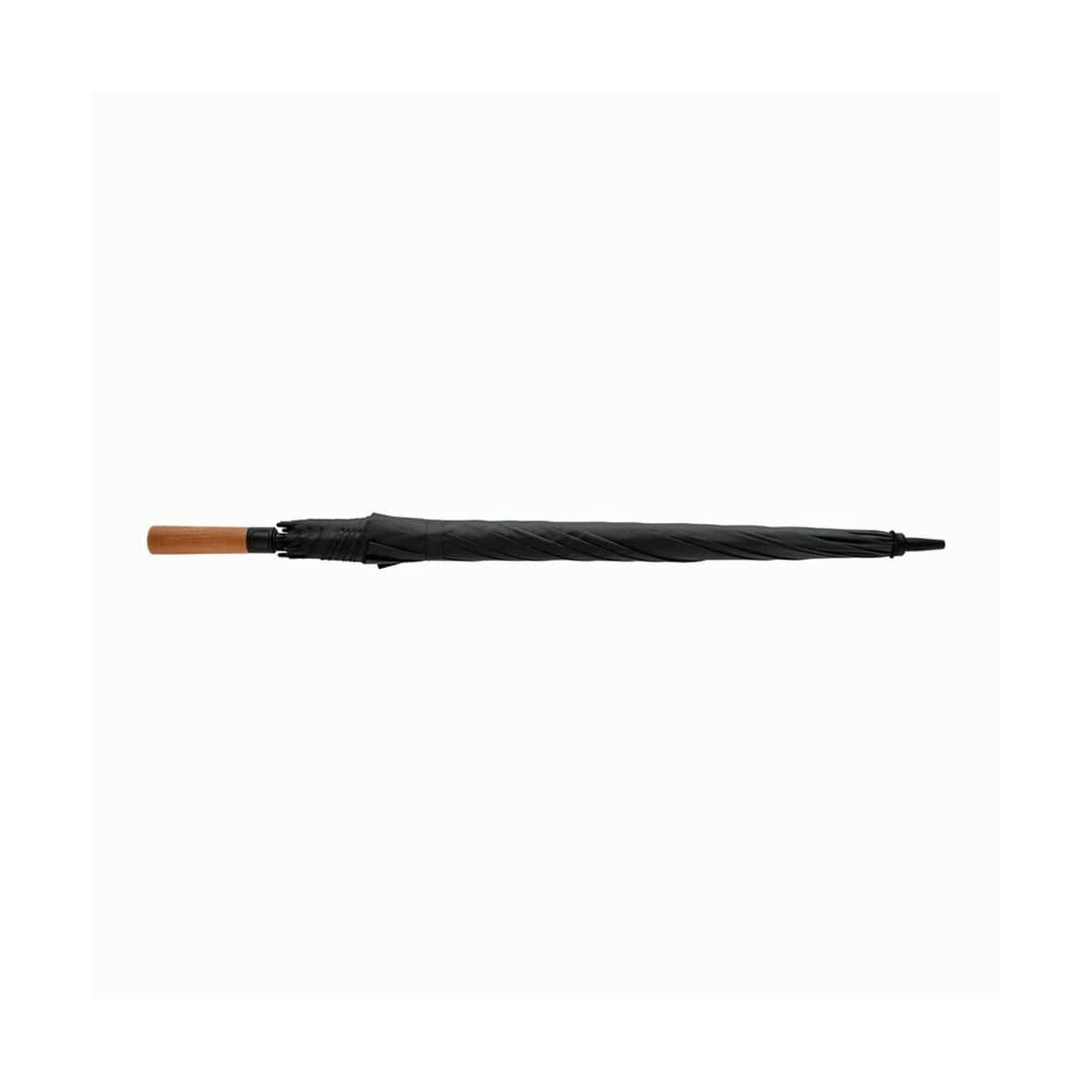 Parasole klasyczne z logo – parasol automatyczny 30″ tony aware™ rpet P850.7201__B_3 Czarny parasol z drewnianym uchwytem i zwijanym baldachimem.