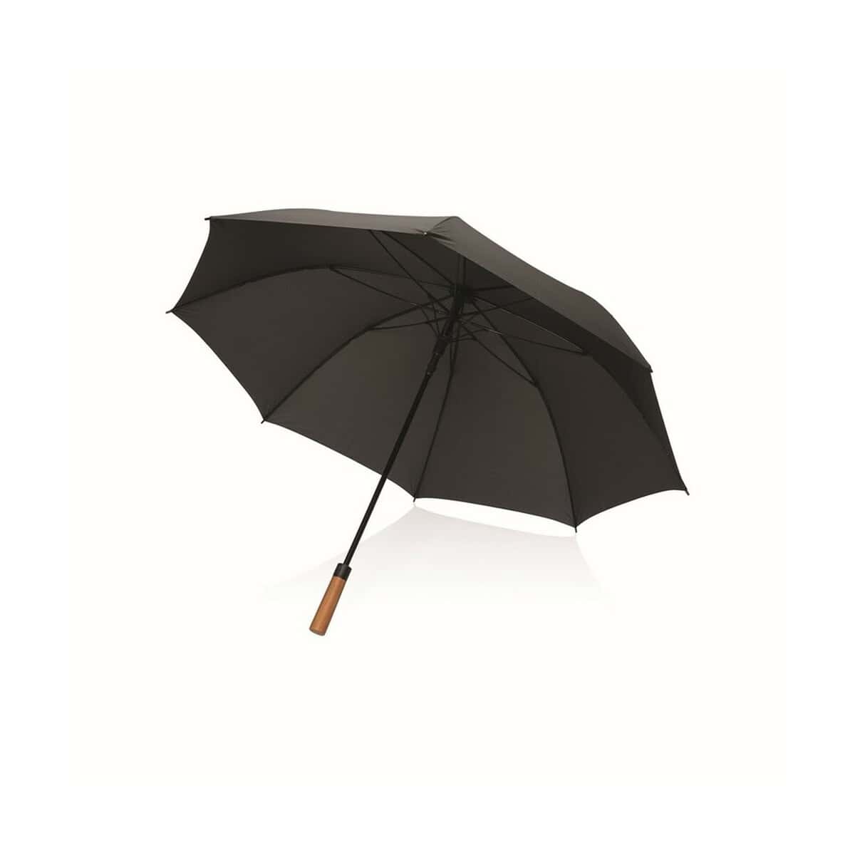 Parasole klasyczne z logo – parasol automatyczny 30″ tony aware™ rpet P850.7201__O_S_0 Czarny parasol z drewnianym uchwytem, gadżet na deszcz, upominek promocyjny, parasol reklamowy.