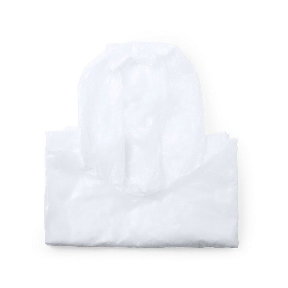 Peleryny z logo – peleryna z pla z kapturem V0890-02_AAA01 Biała saszetka na gadżety promocyjne, idealna do personalizacji i prezentów reklamowych.