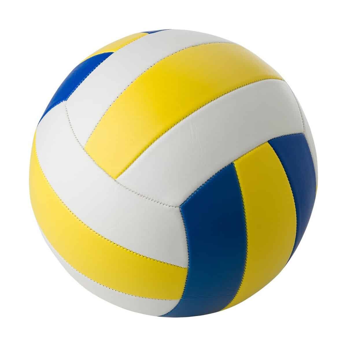 1. Piłka siatkowa w niebiesko-żółto-białym designie do gry na plaży i w hali.