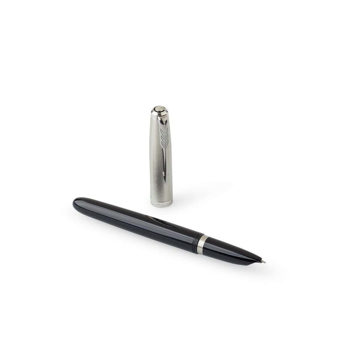Pióra wieczne z logo – pióro wieczne parker 51 VA835-03_AAA09 Elegancki długopis z metalowym klipem i przyciskiem, idealny na prezent lub do biura.