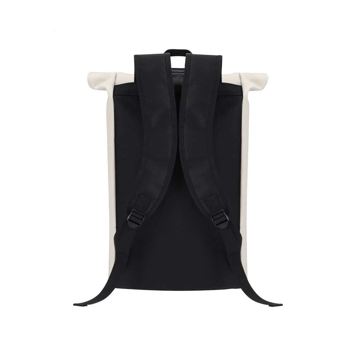 Plecaki z logo – papay plecak AP735553-00__F 1. Torba na laptopa z czarną i białą tkaniną, idealna na gadżety firmowe.