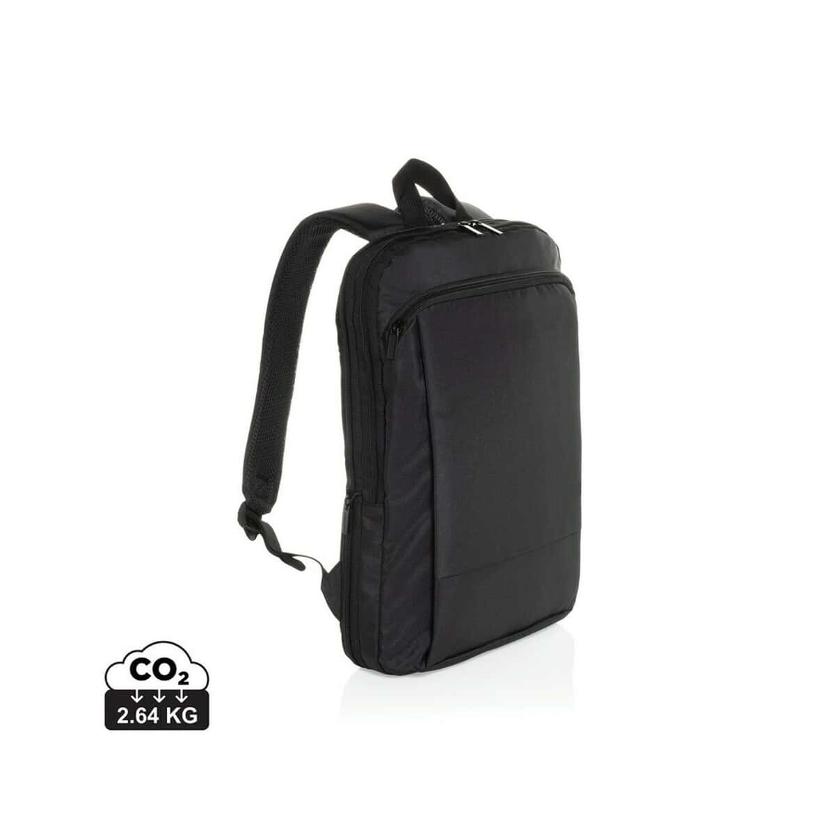 Plecaki z logo – plecak na laptopa 15,6″ flexpack aware™ rpet P763.4901__S_0 Czarny plecak z pomarańczowymi elementami logo, idealny na co dzień i podróże.