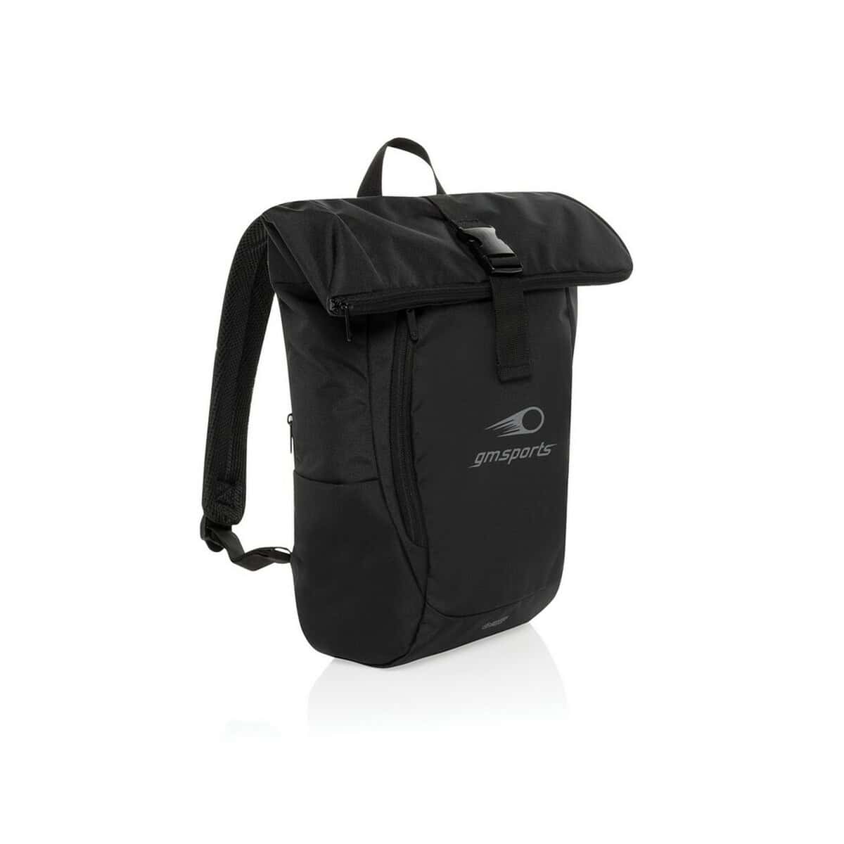 Plecaki z logo – plecak na laptopa 15,6″ swiss peak aware™ rpet P763.4601__D_100 Damski plecak na sport czarny z logo gmsports, wodoodporny, praktyczny, idealny na trening i codzienne użytkowanie.