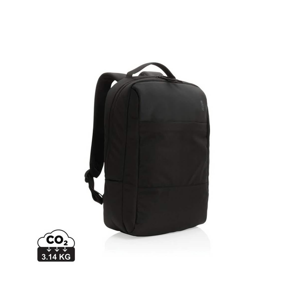 Plecaki z logo – plecak na laptopa 15,6″ swiss peak impact aware™ rpet P762.741_S_0 Stylowy czarny plecak na gadżety i laptopa, lekki, ekologiczny, idealny do szkoły i pracy.