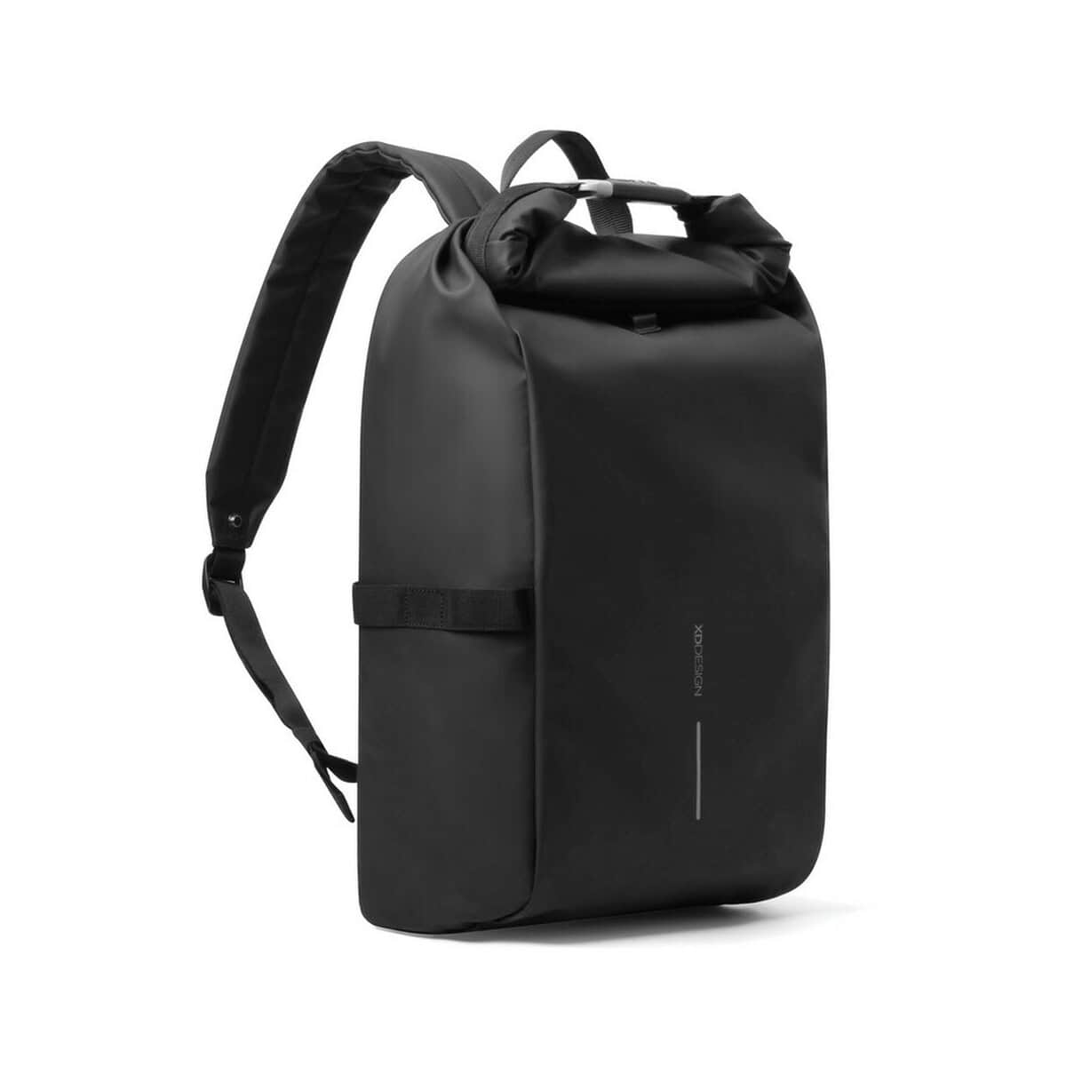 Plecaki z logo – plecak rowerowy urban P706.3101__B_1 Stylowy czarny plecak na laptopa i gadżety, idealny do codziennego użytku i pracy.