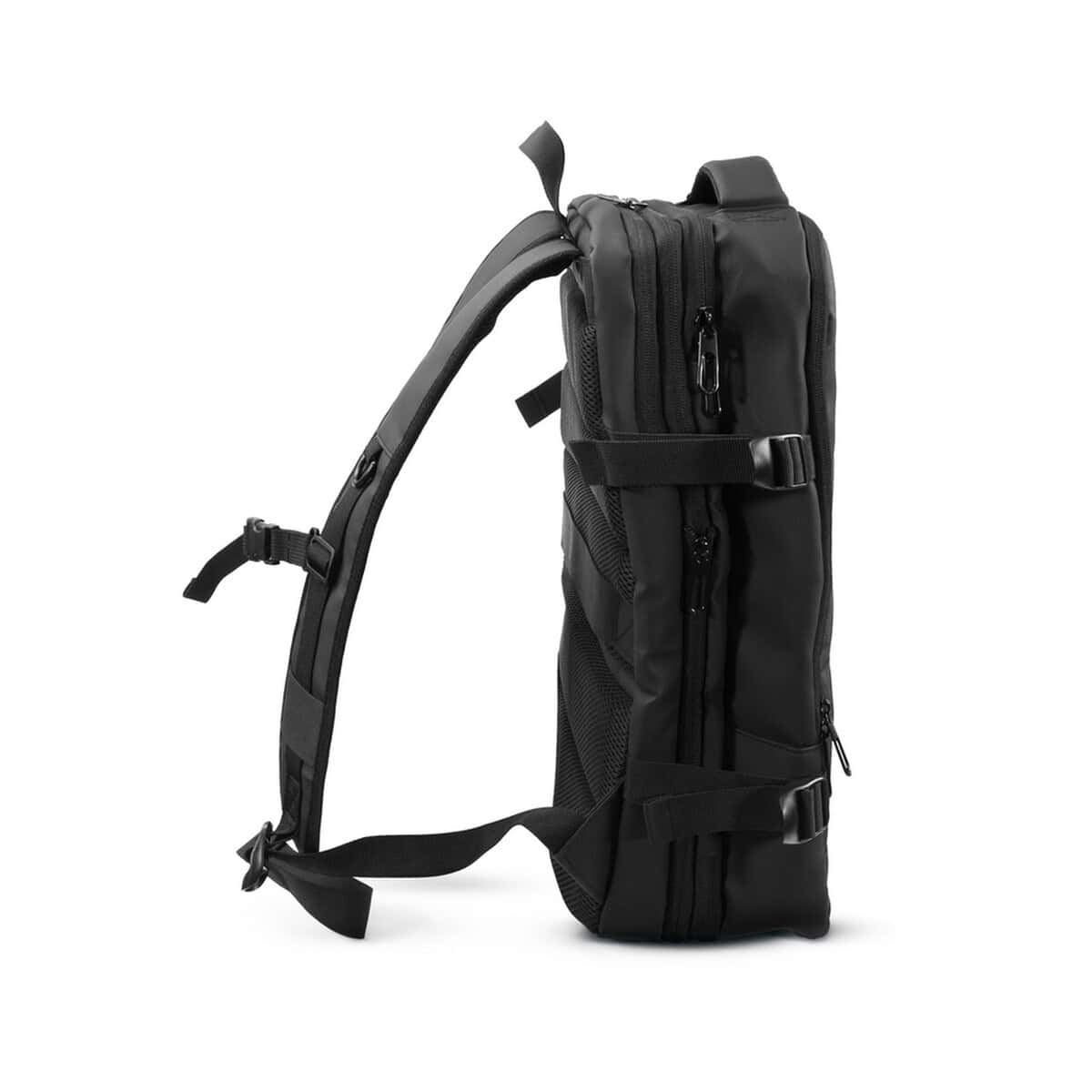 Plecaki z logo – rozszerzalny plecak exclusive collection | aicha VA092-03_ISD01 1. solidny plecak na ramię, czarny, z licznymi kieszeniami i paskami.