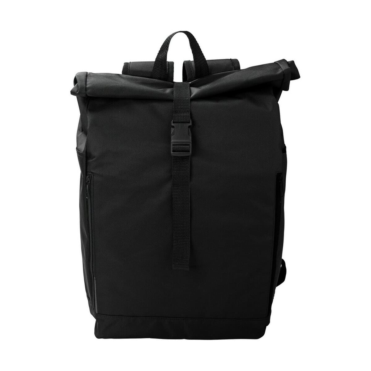 Plecaki z logo – zwijany plecak rpet V1548-03_AAB01 Czarny plecak reklamowy z logo, torba na laptop, gadżety reklamowe, nadruk firmowy, upominki promocyjne.