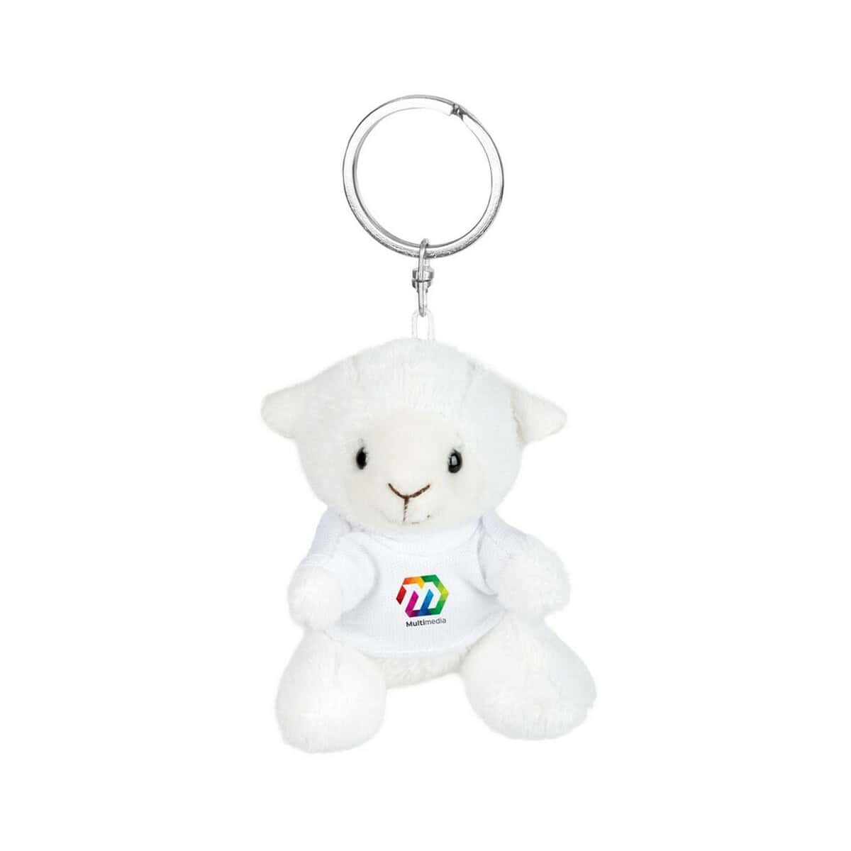 Miś pluszowy na breloczku z logo, idealny gadżet promocyjny.