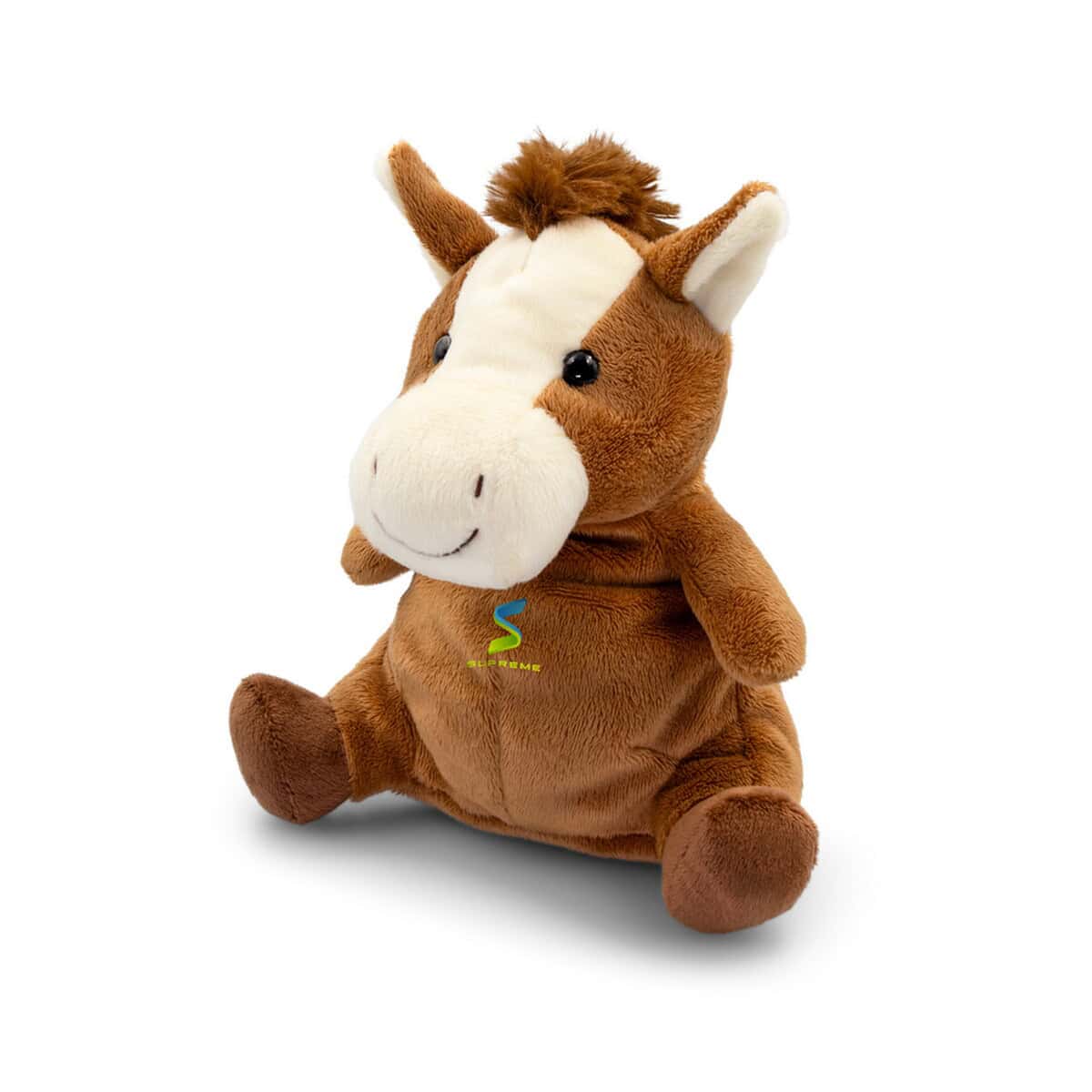 Miękka maskotka koń w stylu plush, idealna na prezent i do zabawy.