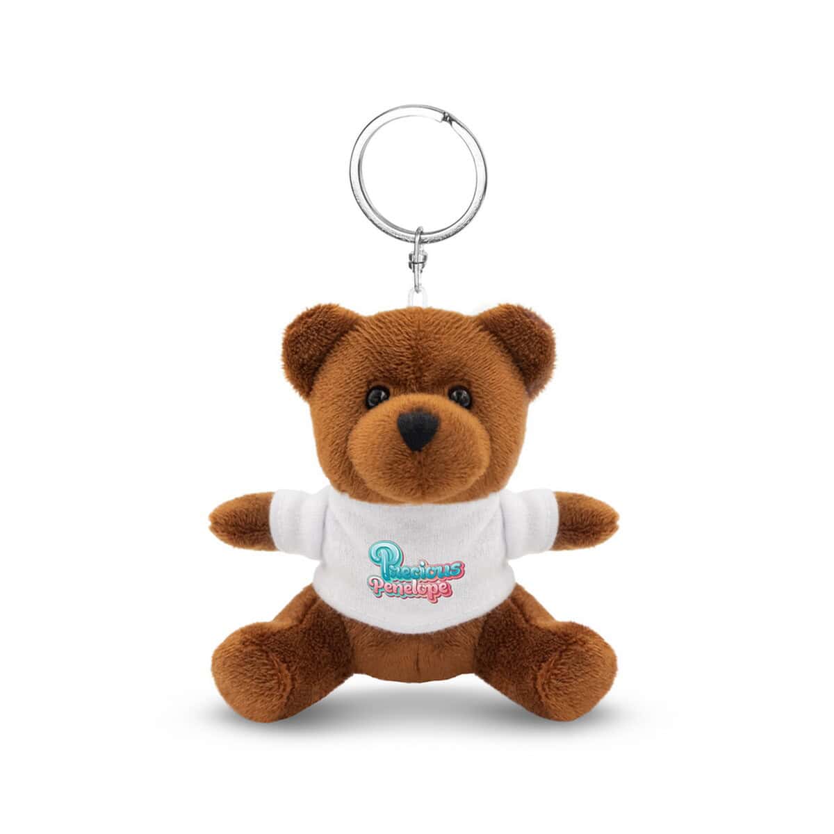 Miękki pluszowy miś na breloczek z personalizowanym napisem, idealny na prezent i gadżet kolekcjonerski.