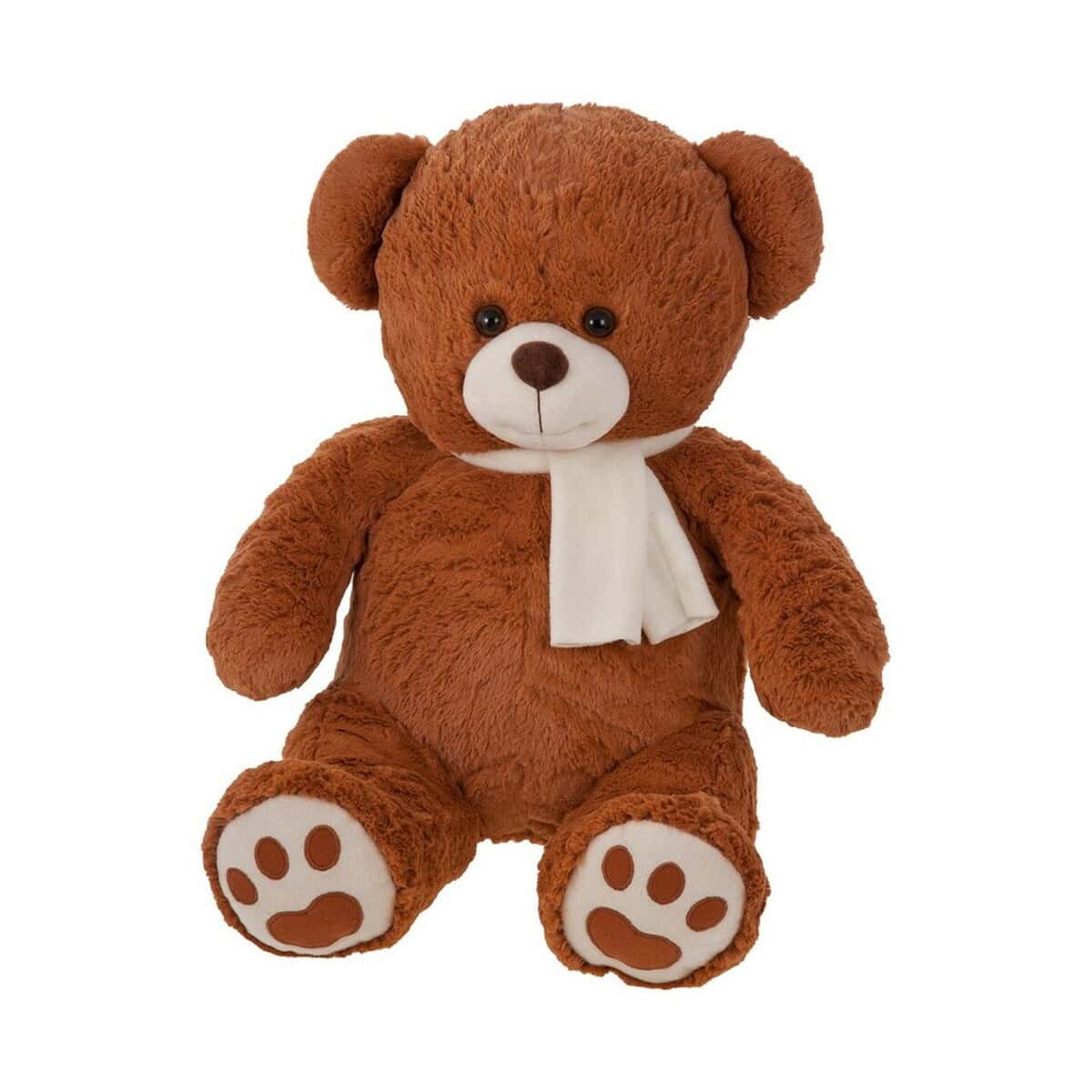 Miękki pluszowy miś z białym szalikiem, idealny gadżet na prezent i dekorację do domu.