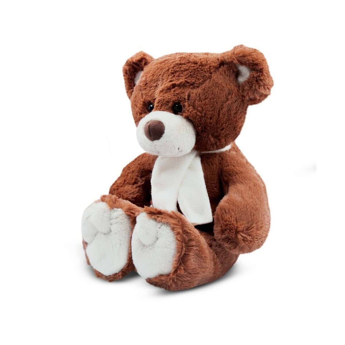 Miękki pluszowy miś z szalikiem, idealny na prezent i do dekoracji.