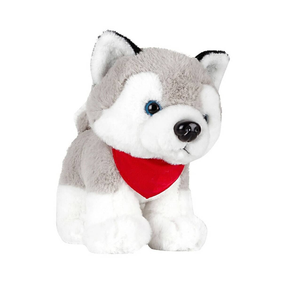 Miś pluszowy piesek z czerwonym bandanem, idealny gadżet na prezent. Popularne gadżety i upominki, miękka zabawka.