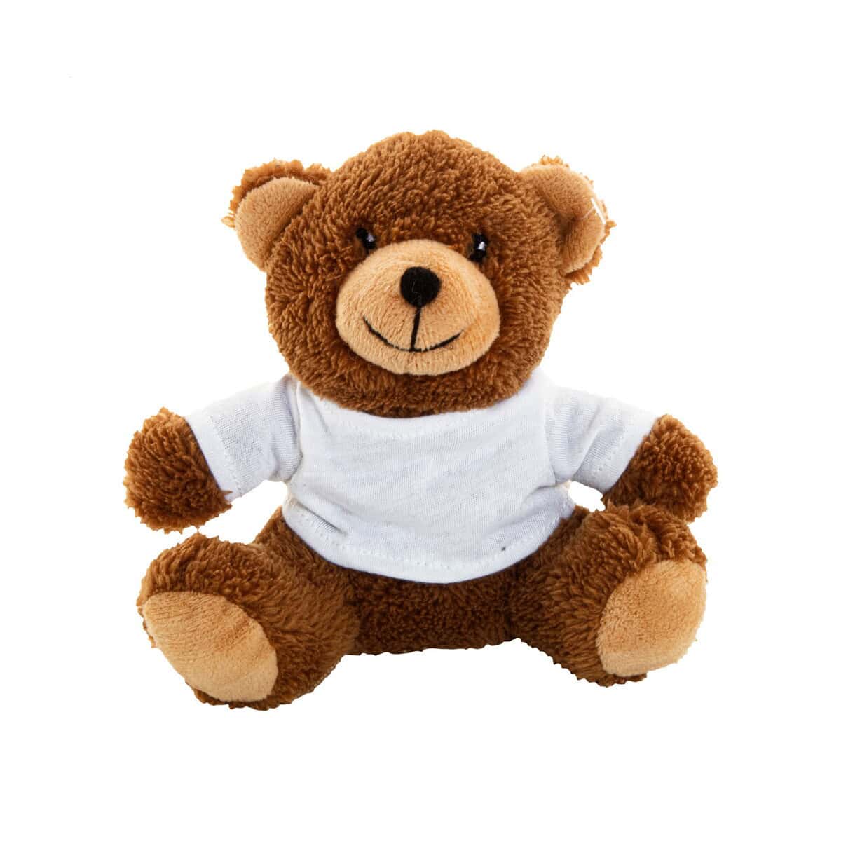 Miś pluszowy z białą koszulką, idealny gadżet na prezent dla dzieci.