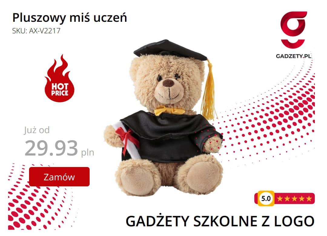 Pluszowy miś ubrany jak uczeń