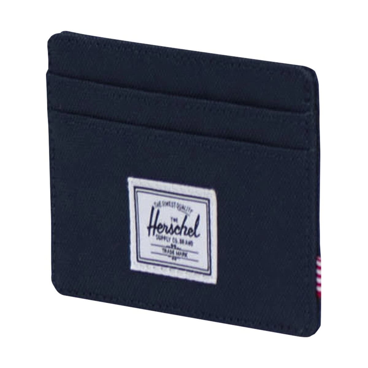 Mały czarny portfel z logo Herschel, idealny na karty i gotówkę.