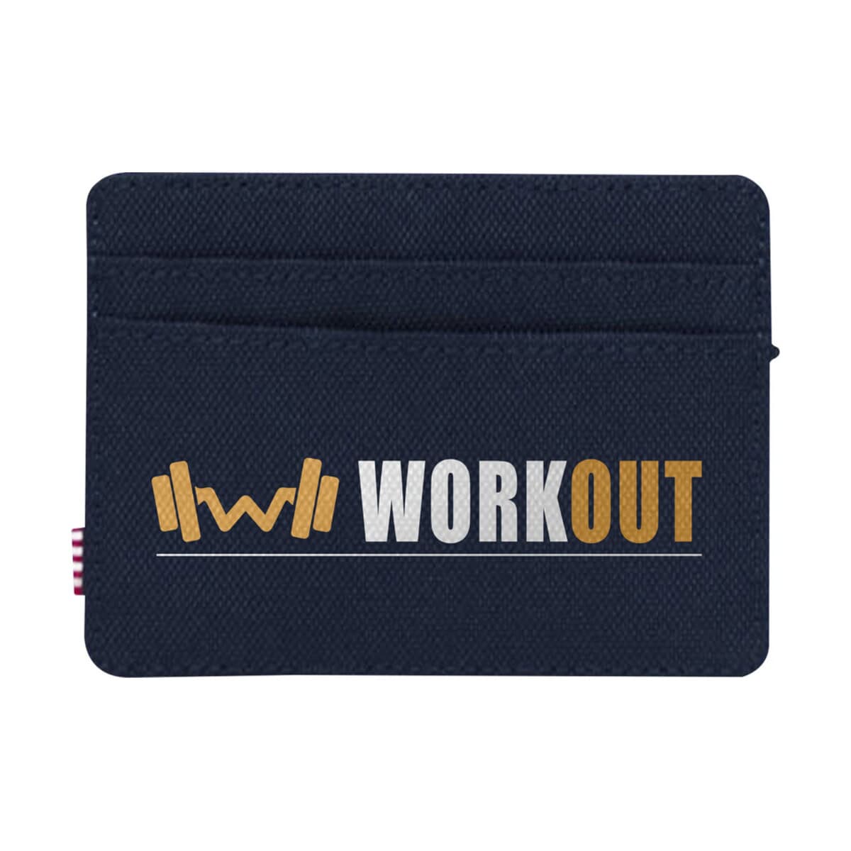 Portfele z logo – herschel charlie uchwyt na kartę rfid wykonany z materiałów z recyklingu 12075655_b1_pp_y1 Ochraniacz na pas z napisem Workout i motywem hantli, idealny gadżet treningowy.