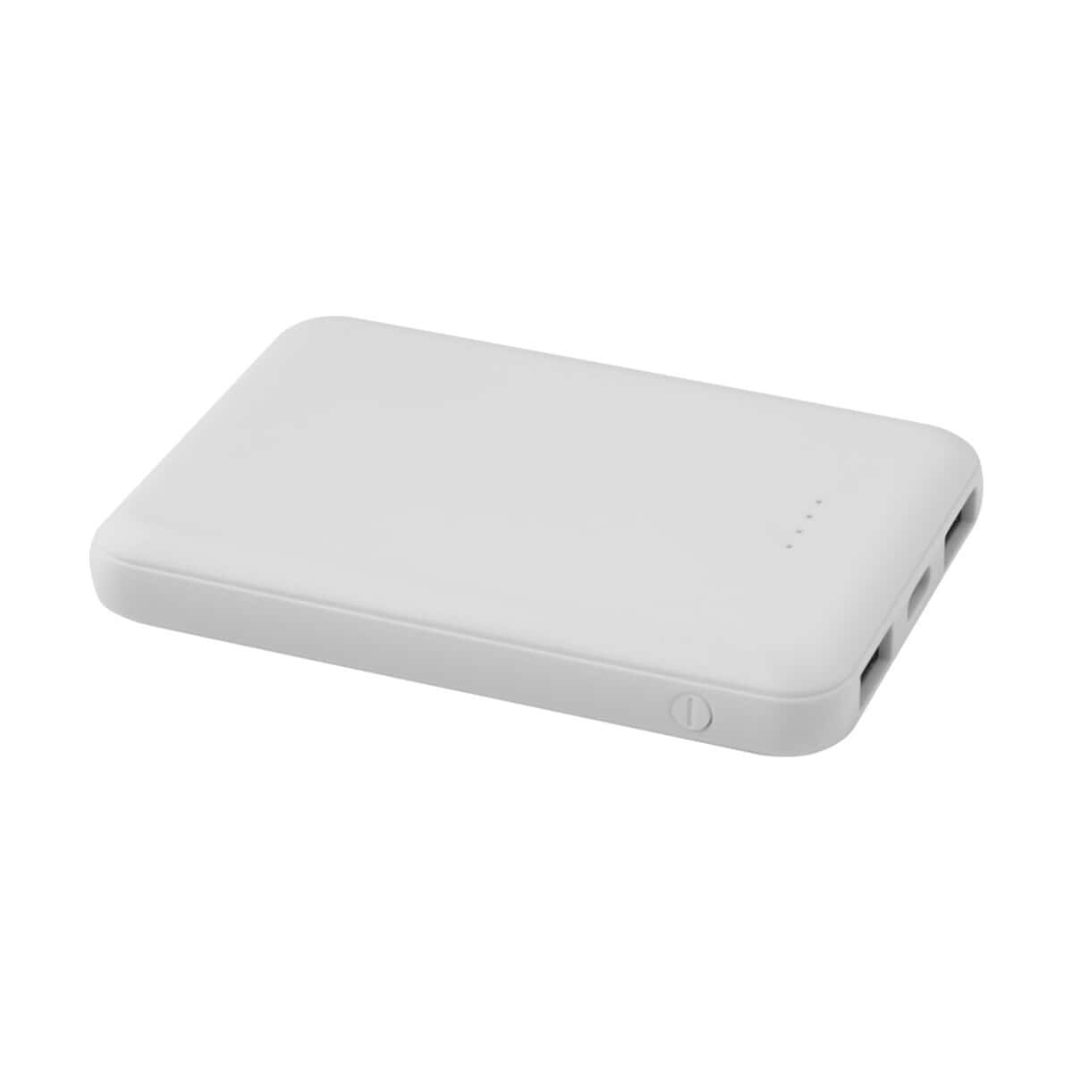 ładowarka power bank z portami USB, mała i przenośna, biała, idealna na prezent gadżety.
