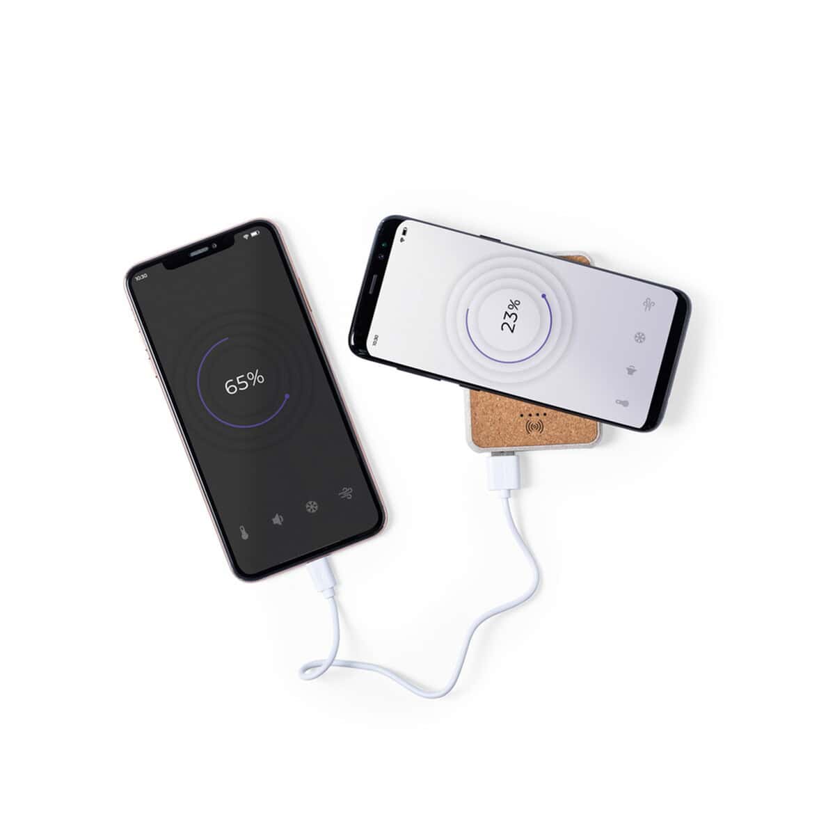 Powerbanki z logo – bezprzewodowy power bank 5000 mah ze słomy pszenicznej, ładowarka bezprzewodowa 5w V0147-00_AAA02 Phone z funkcją ładowania bezprzewodowego, produkt z gadżetów promocyjnych.