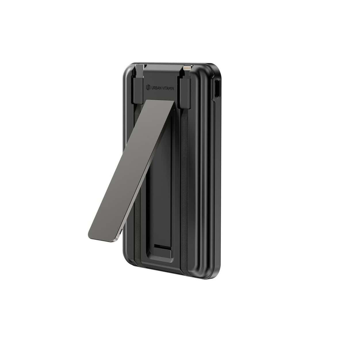 Powerbanki z logo – magnetyczny power bank 5000 mah urban vitamin redwood P322.7101__B_11 Przenośny powerbank Urban Vitamin z funkcją ładowania bezprzewodowego. Czarny, elegancki gadżet do ładowania urządzeń mobilnych.