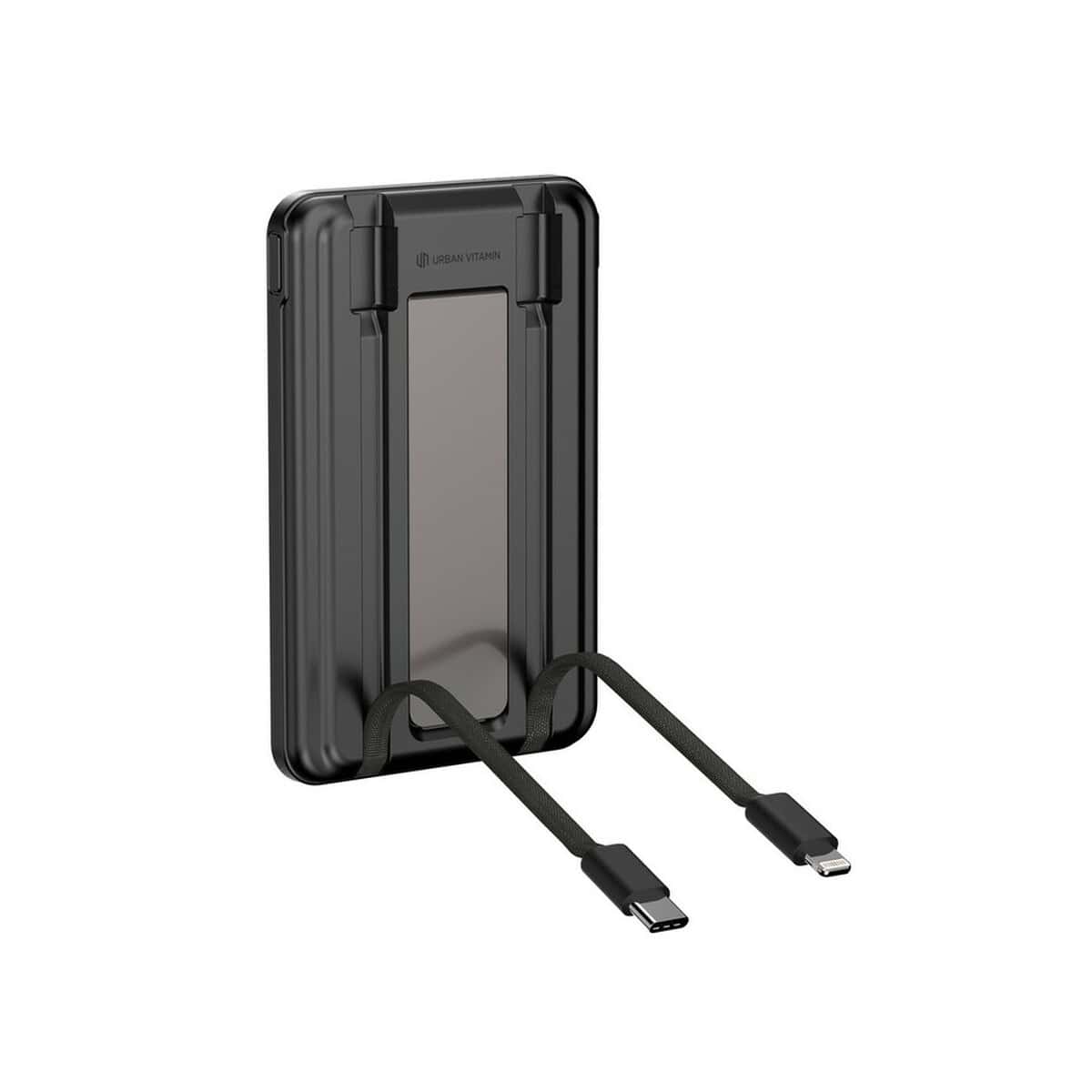 Powerbanki z logo – magnetyczny power bank 5000 mah urban vitamin redwood P322.7101__B_17 Przenośny powerbank z przewodem USB-C, elegancki i funkcjonalny gadżet elektroniczny.