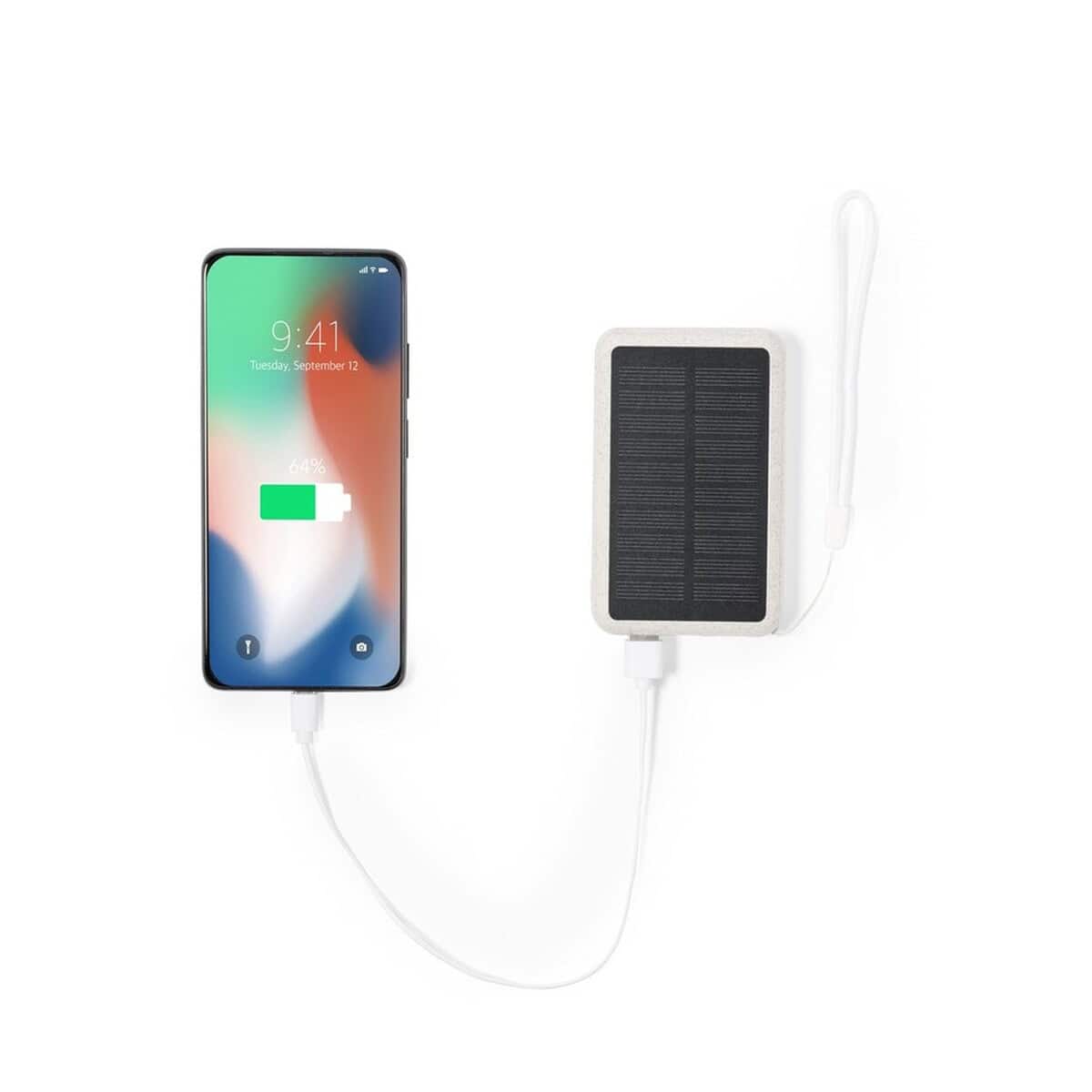 Powerbanki z logo – power bank 5000 mah ze słomy pszenicznej, ładowarka słoneczna V1353-00_AAA03 Powerbank solarny z ładowaniem USB dla telefonu, nowoczesny gadżet na prezent.