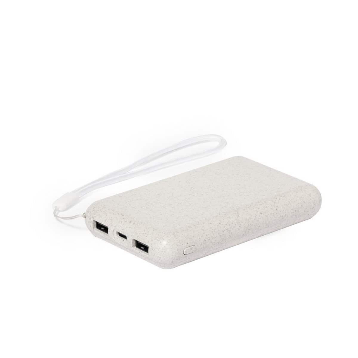 Powerbanki z logo – power bank 5000 mah ze słomy pszenicznej, ładowarka słoneczna V1353-00_AAA04 Powerbank z gładką fakturą, przenośny akumulator do ładowania urządzeń elektronicznych.
